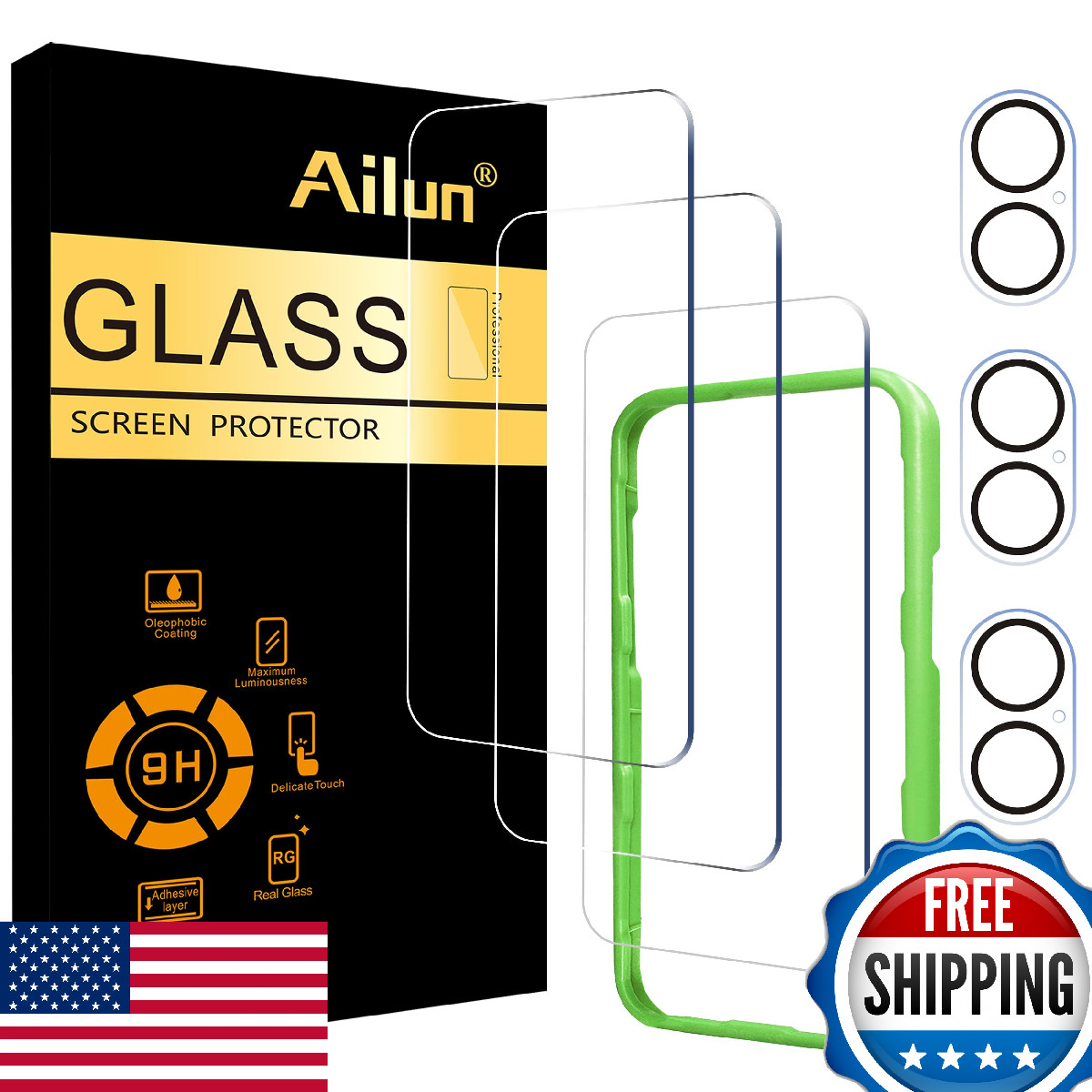Ailun 3+3 Pack iPhone 17 6.3 inch Screen & Camera Lens Protector w/Install Frame