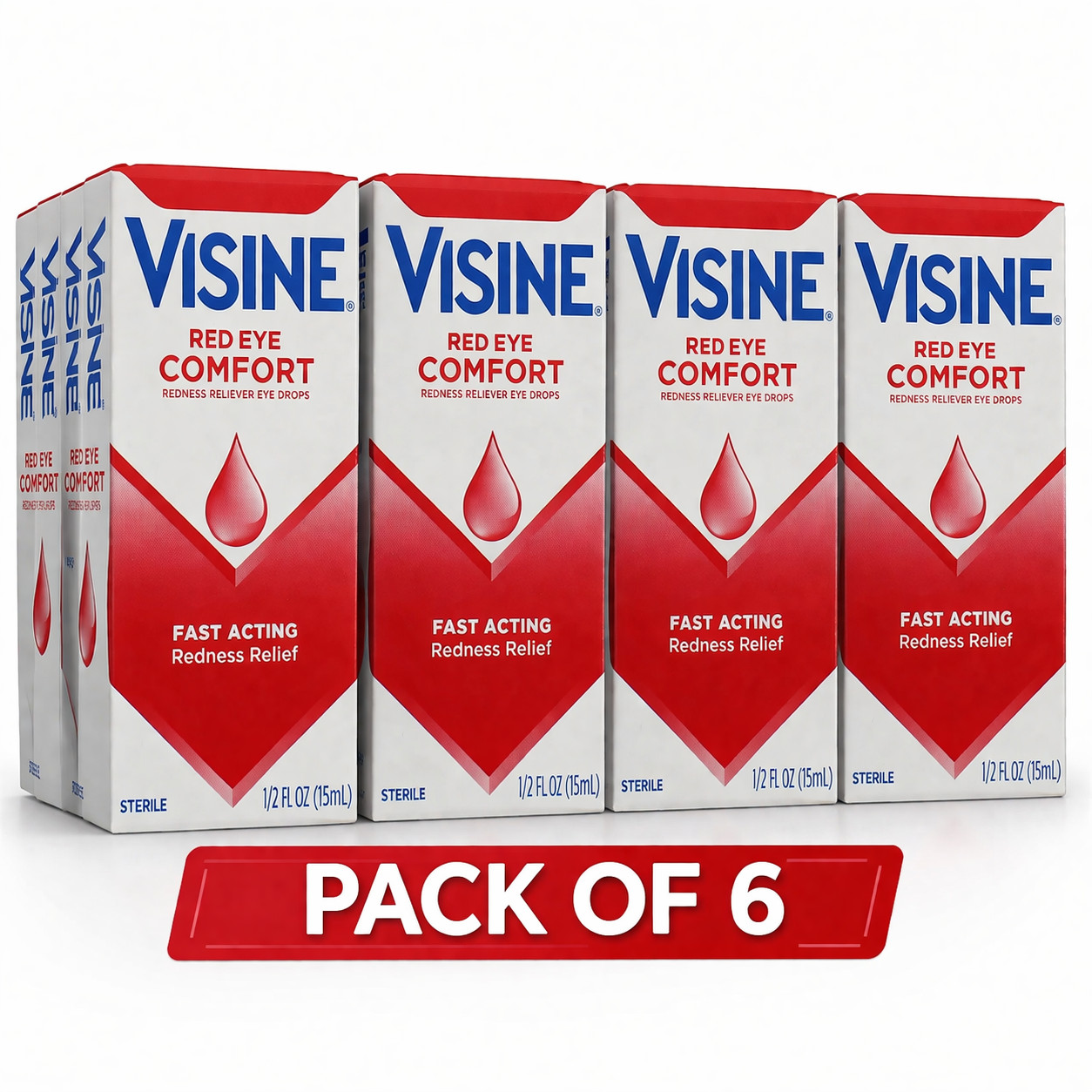 Visine Red Eye Redness Reliever Eye Drops, 0.5 fl 6 Packs