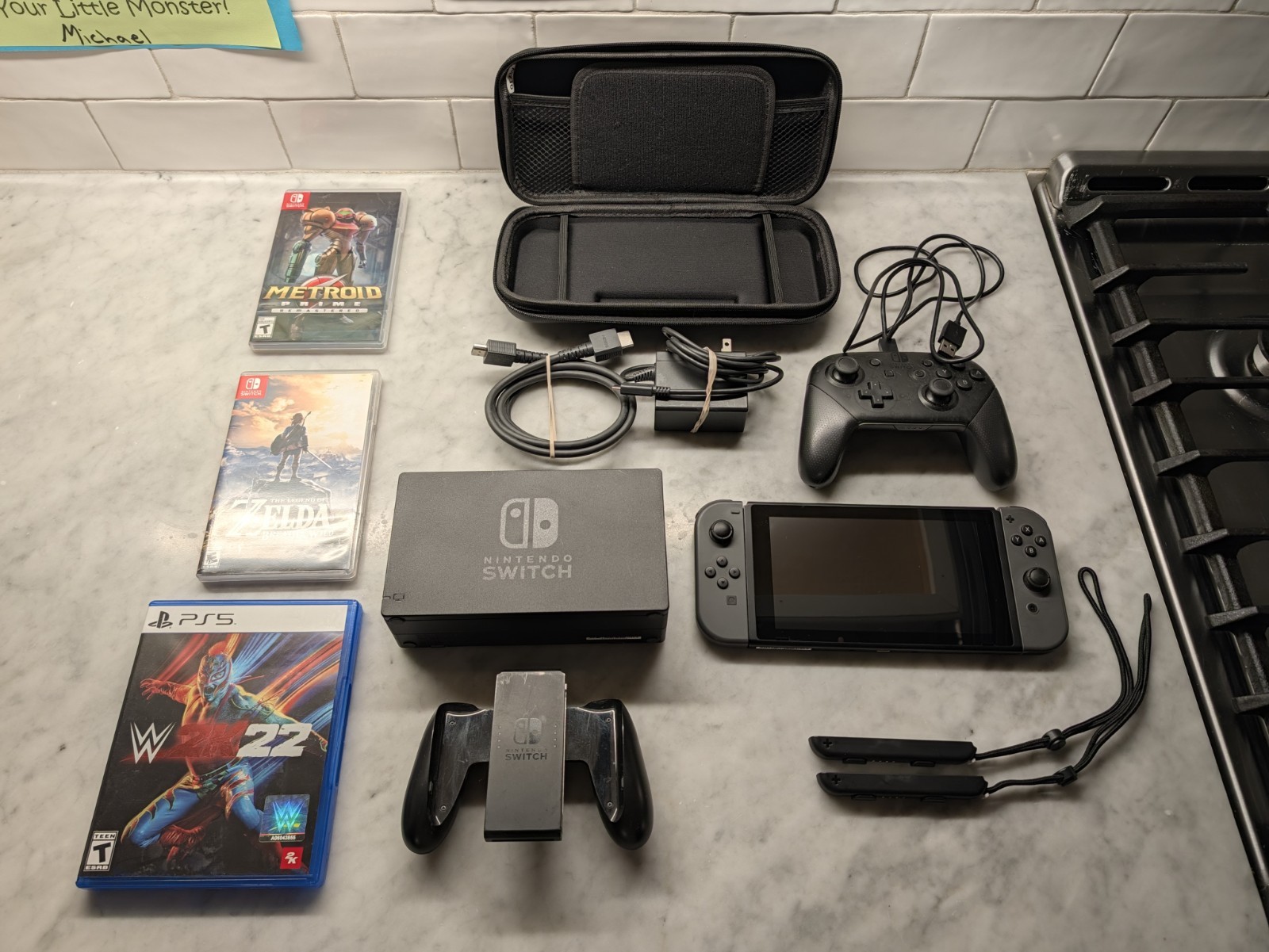 Nintendo Switch V1, JoyCons, Case, Pro Cntrllr, Metroid, Breath of the Wild Nintendo Switch V1, JoyCons, Case, Pro Cntrllr, Metroid, Breath of the Wild