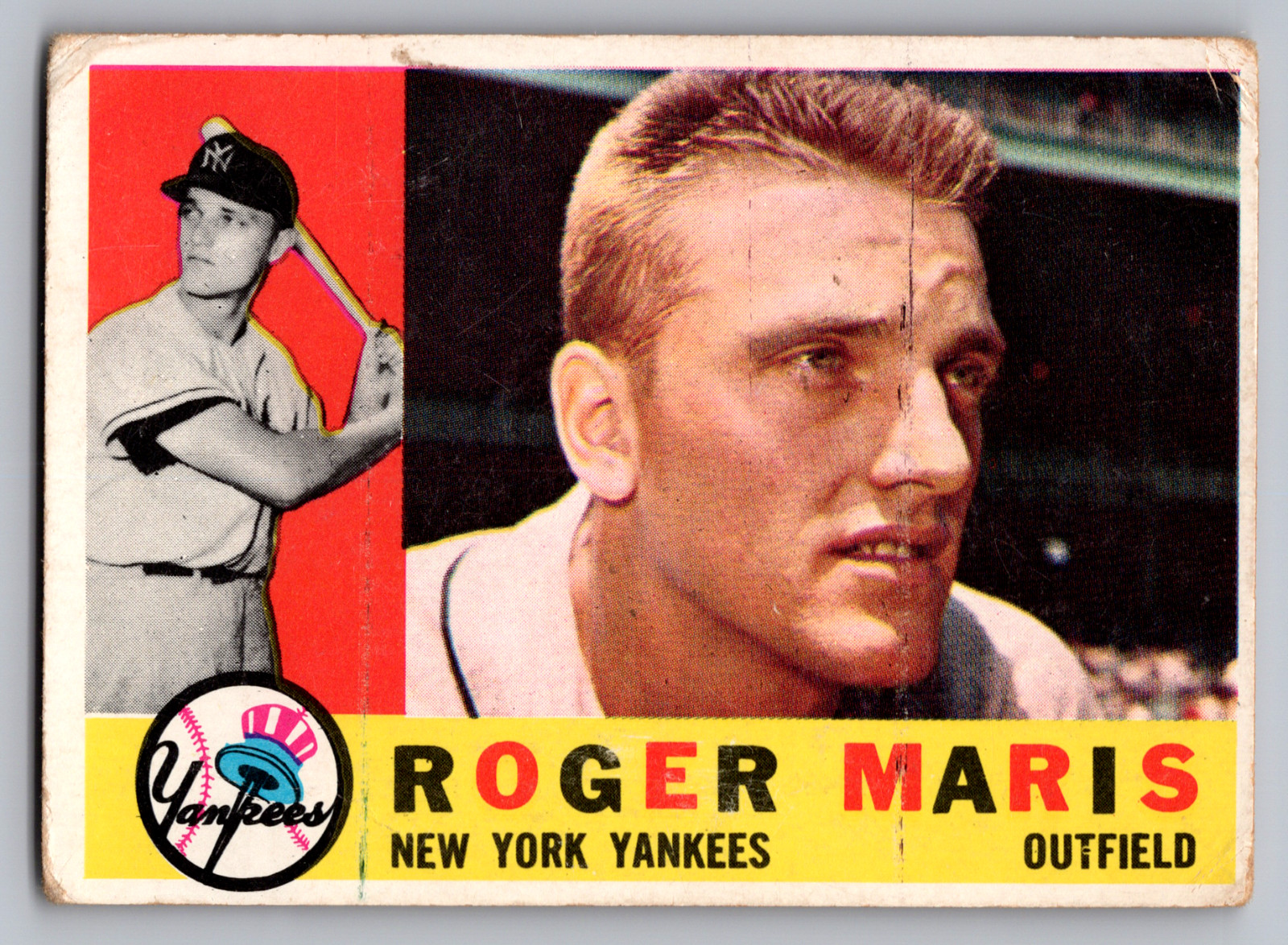 1960 TOPPS #377 ROGER MARIS NEW YORK YANKEES WHITE BACK
