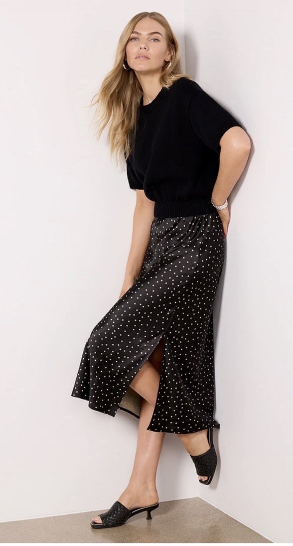 NWT Evereve size M Two-fer midi dress in polka dot casual business preppy