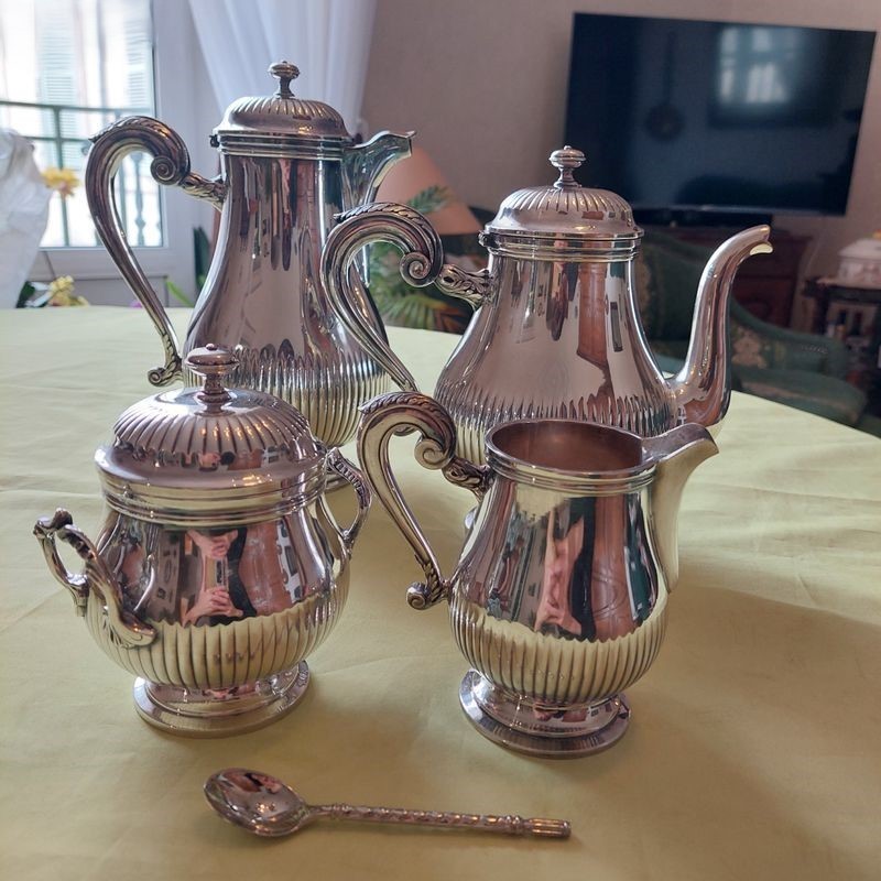 Vintage France Christofle Gallia Silver Plated 4pc Tea Coffee Service Set 1969