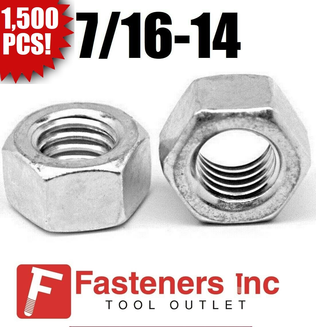 (Qty 1,500) 7/16-14 Low Carbon Grade 2 Finished Hex Nuts Zinc Plated Bulk Box
