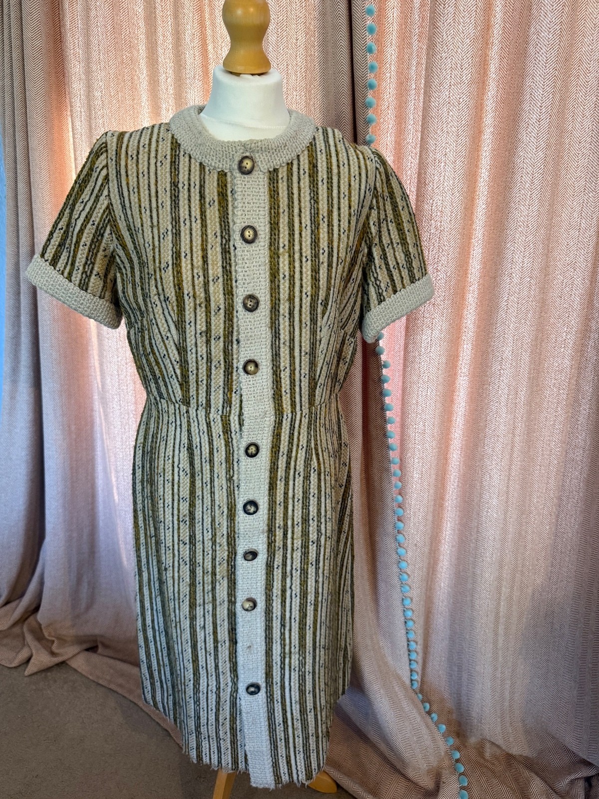 Vintage 1940s 50s knitted striped wool midi dress with buttons approx 12 Vintage 1940s 50s knitted striped wool midi dress with buttons approx 12