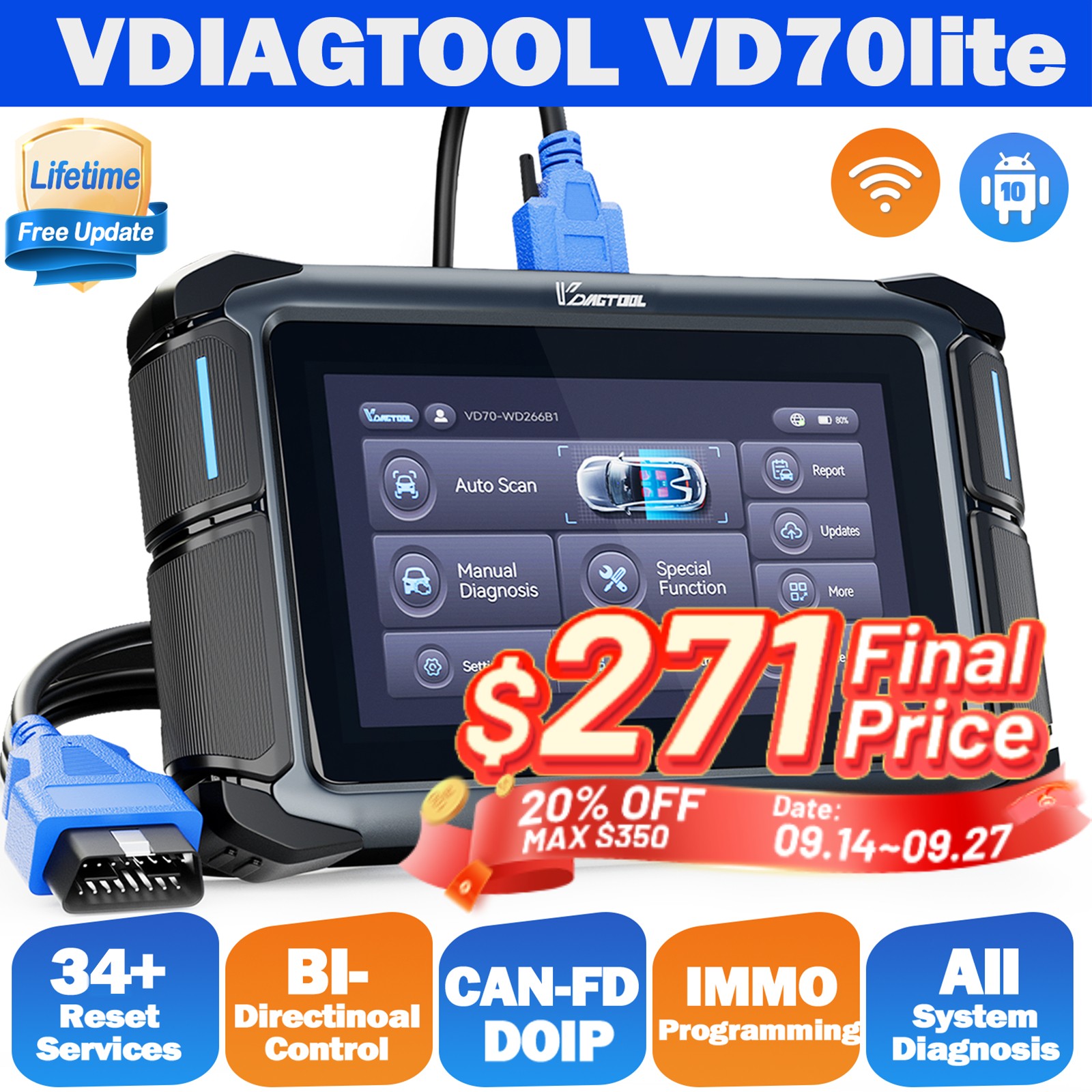 VDIAGTOOL VD70Lite OBD2 Scanner Bidirectional Control All System Diagnostic Tool VDIAGTOOL VD70Lite OBD2 Scanner Bidirectional Control All System Diagnostic Tool
