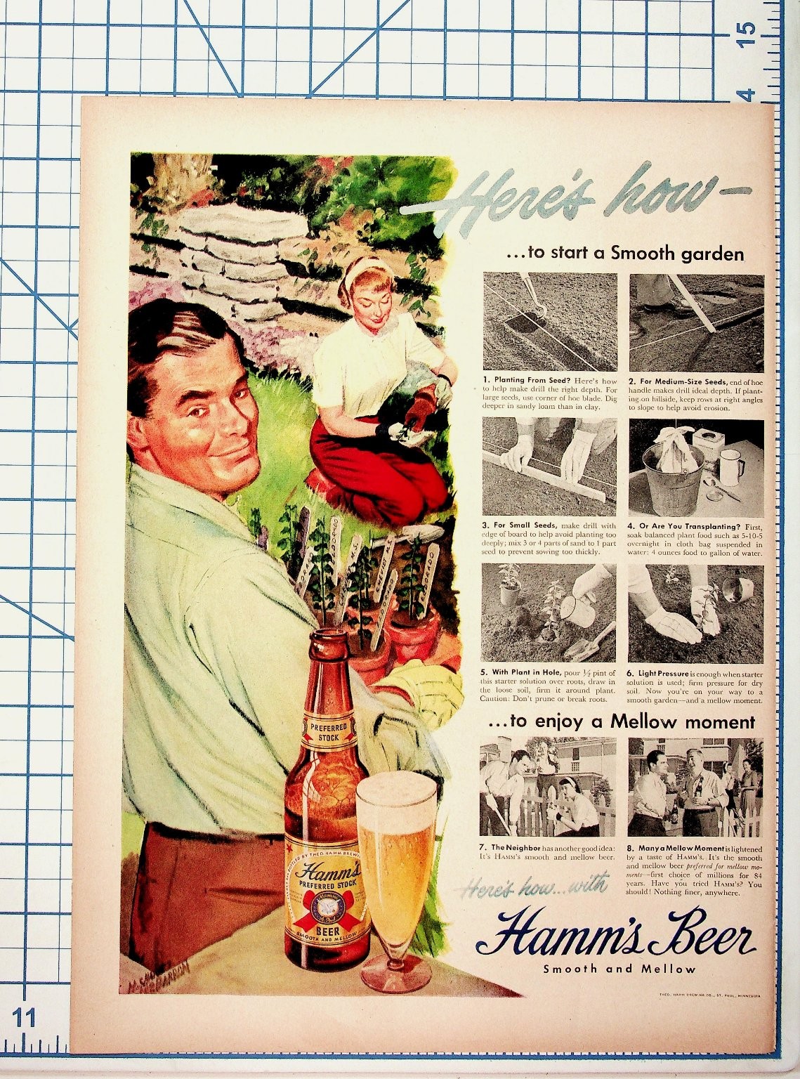 Vintage Hamm\'s Beer Ad 1950s Smooth Garden Mellow Moment St. Paul Minnesota