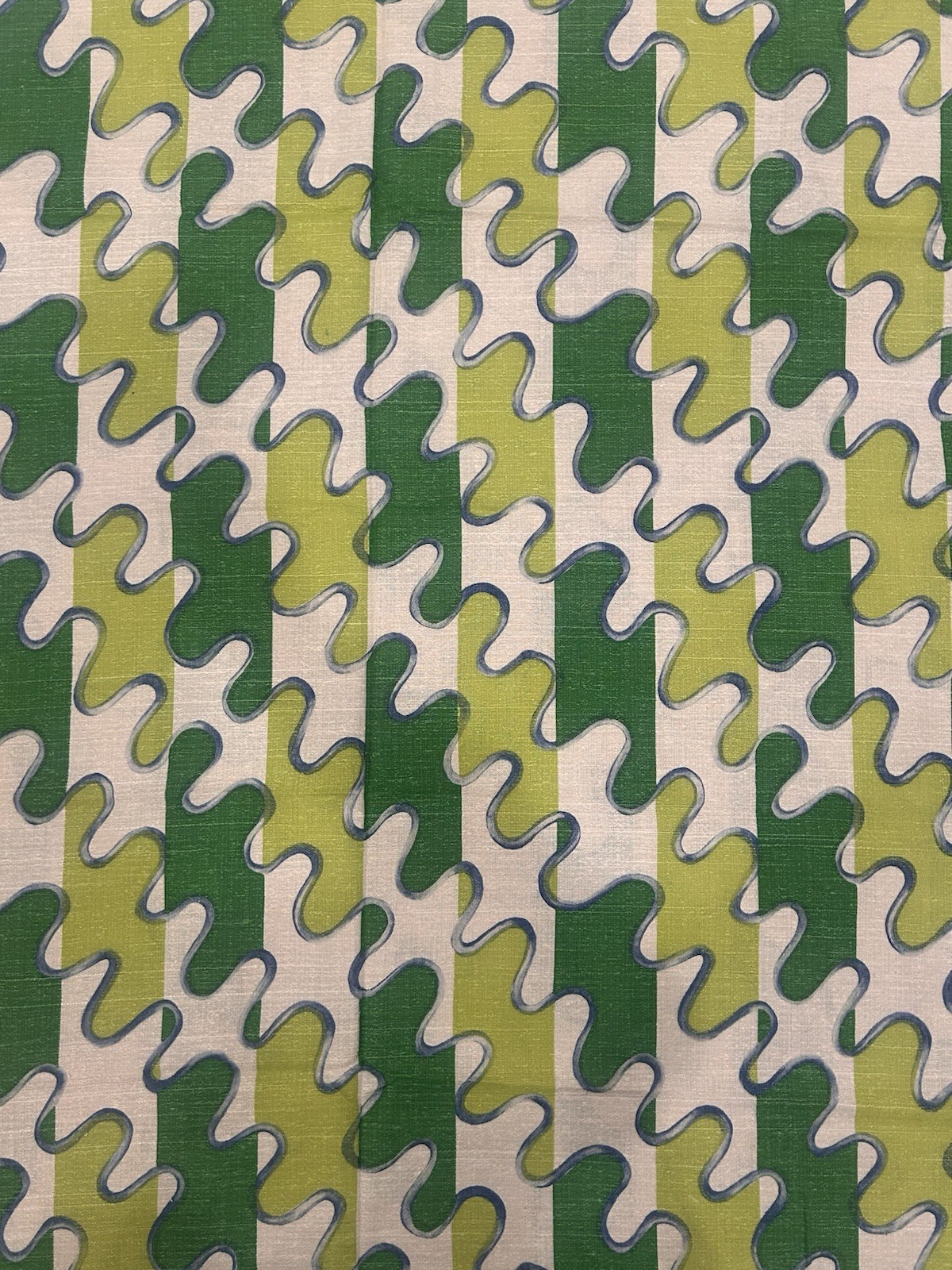 HTF VTG MCM BARKCLOTH FABRIC 3 YDS 17” X 44” MOD OP ART GREEN WIGGLE STRIPE EVC