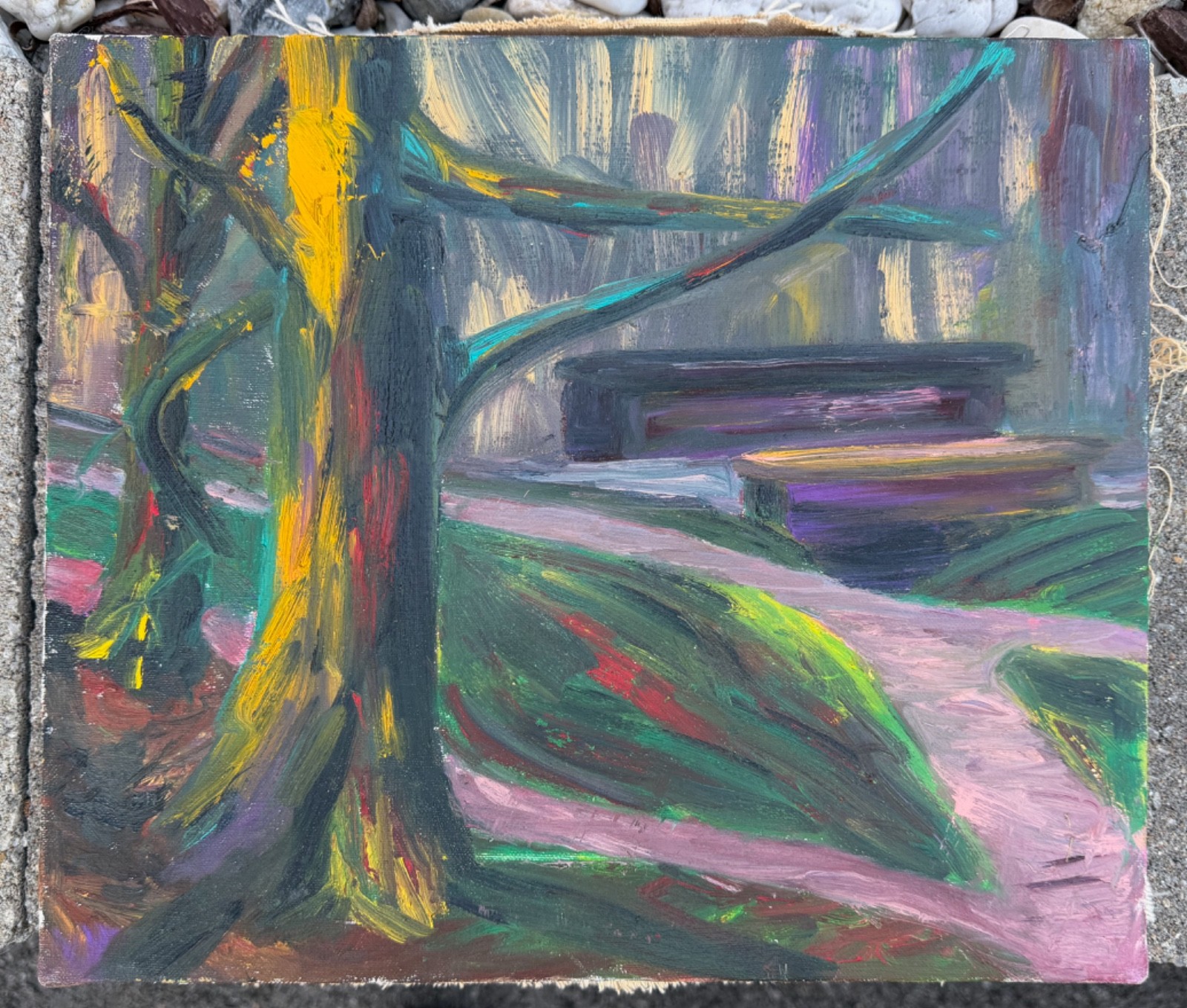 Vintage Abstract Acrylic Painting Modern Art Landscape Trees Ruttencutter 80s