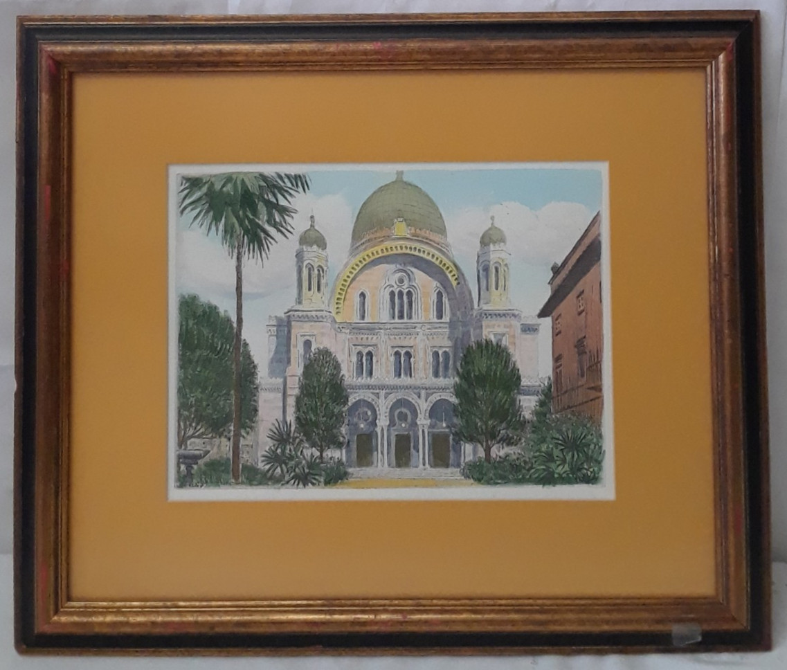 Antique Sziklay Bela a Colored Etching St. Vicent Aosia Italy Signed and Framed