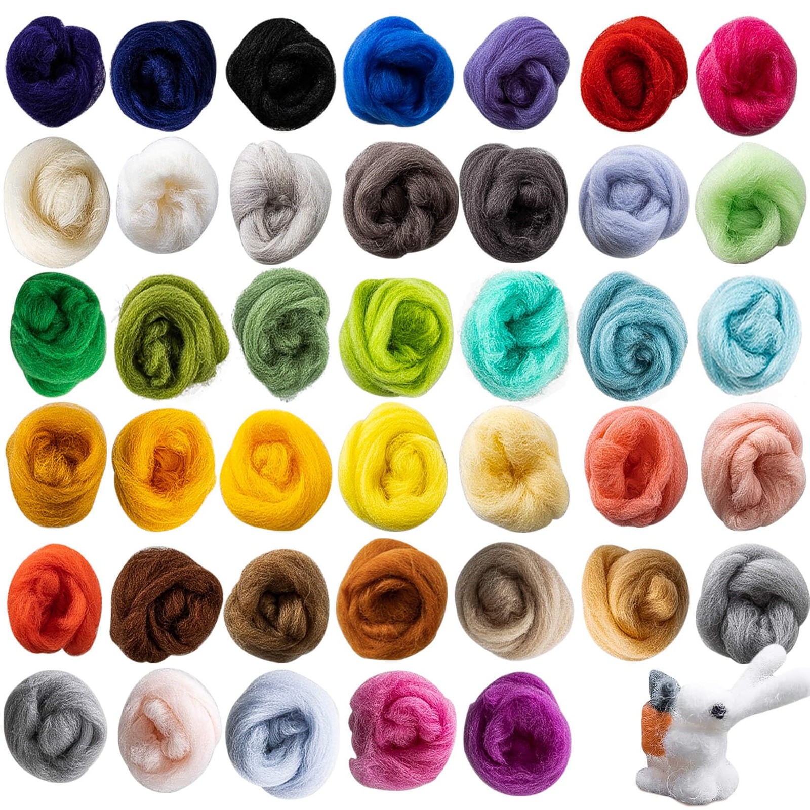 Sukh 40pcs Felting Wool Roving - Core Bulk 40Pcs Wool, Multicolor