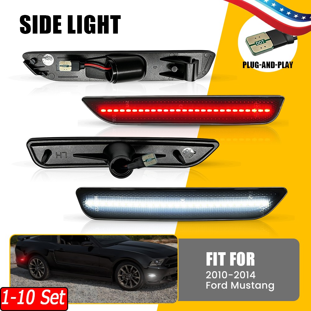 1-10 Set Front & Rear LED Side Marker Lights Smoked Lens For 10-14 Ford Mustang