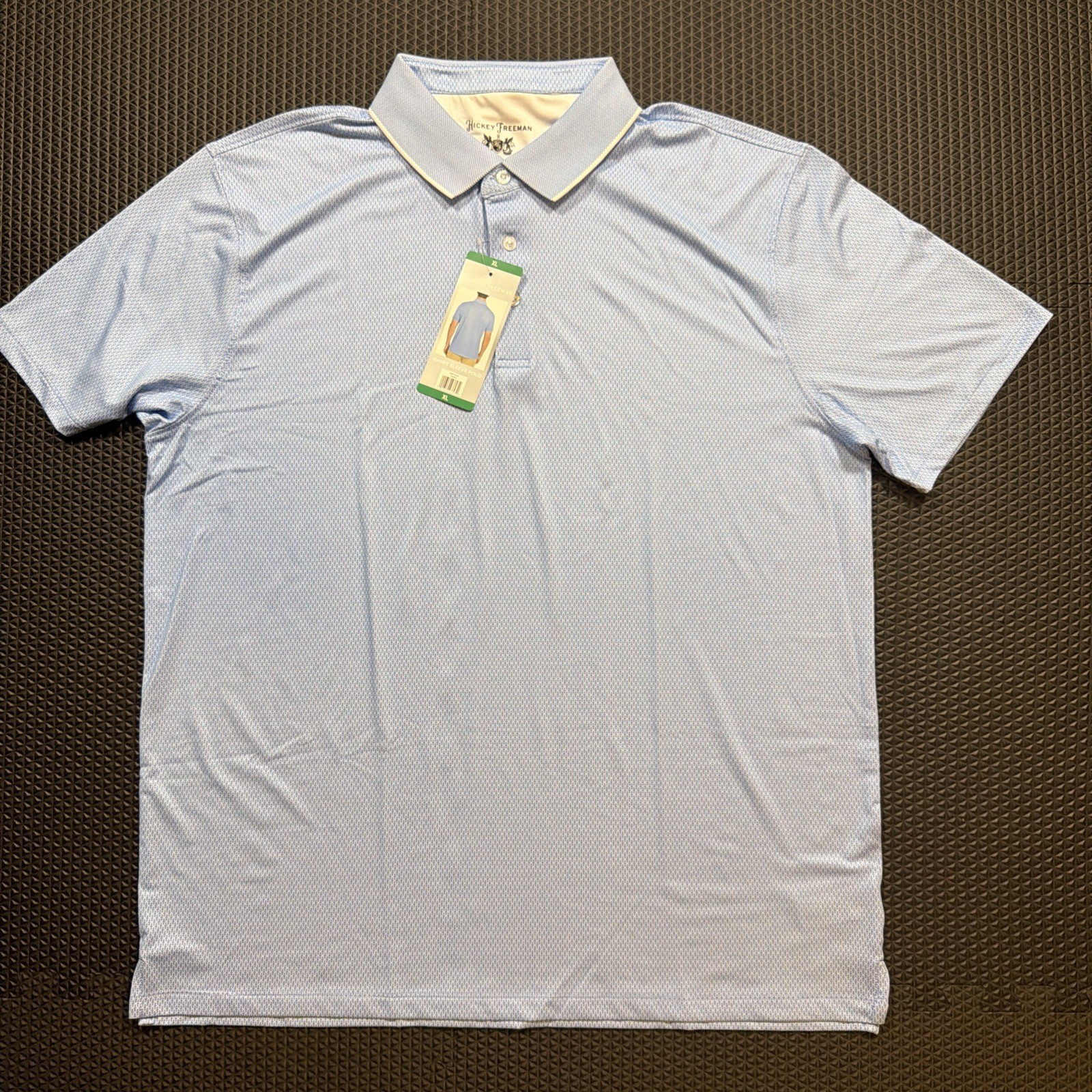 Hickey Freeman Mens Golf Polo Shirt Sz XL Light Blue Geometric Wicking NWT