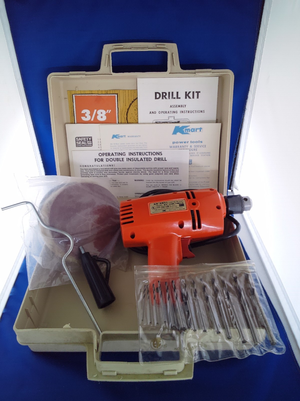 Vintage 1973 Kmart 3/8 variable speed drill kit set New (NOS) collector grade