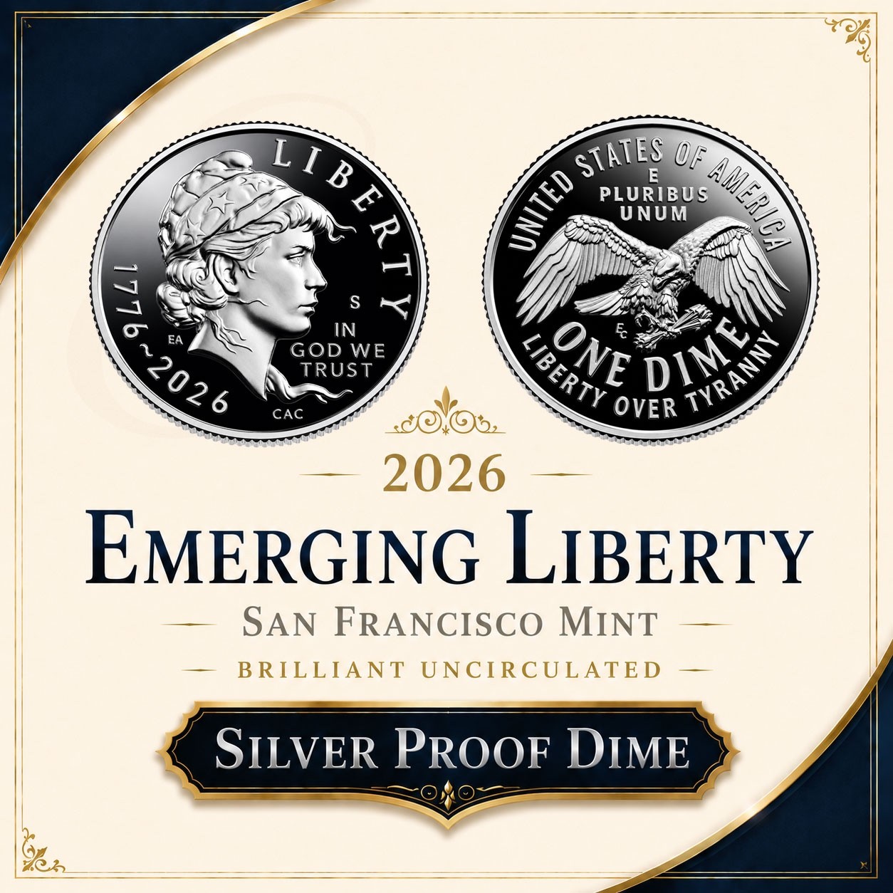 2026 S Emerging Liberty Dime ~ .999 Silver Proof ~ US Mint Seminquincentennial