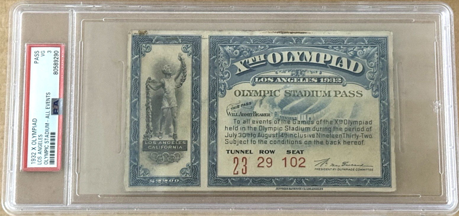 **RARE** 1932 Xth Olympiad Los Angeles OLYMPIC STADIUM PASS TICKET (PSA 3 VG)