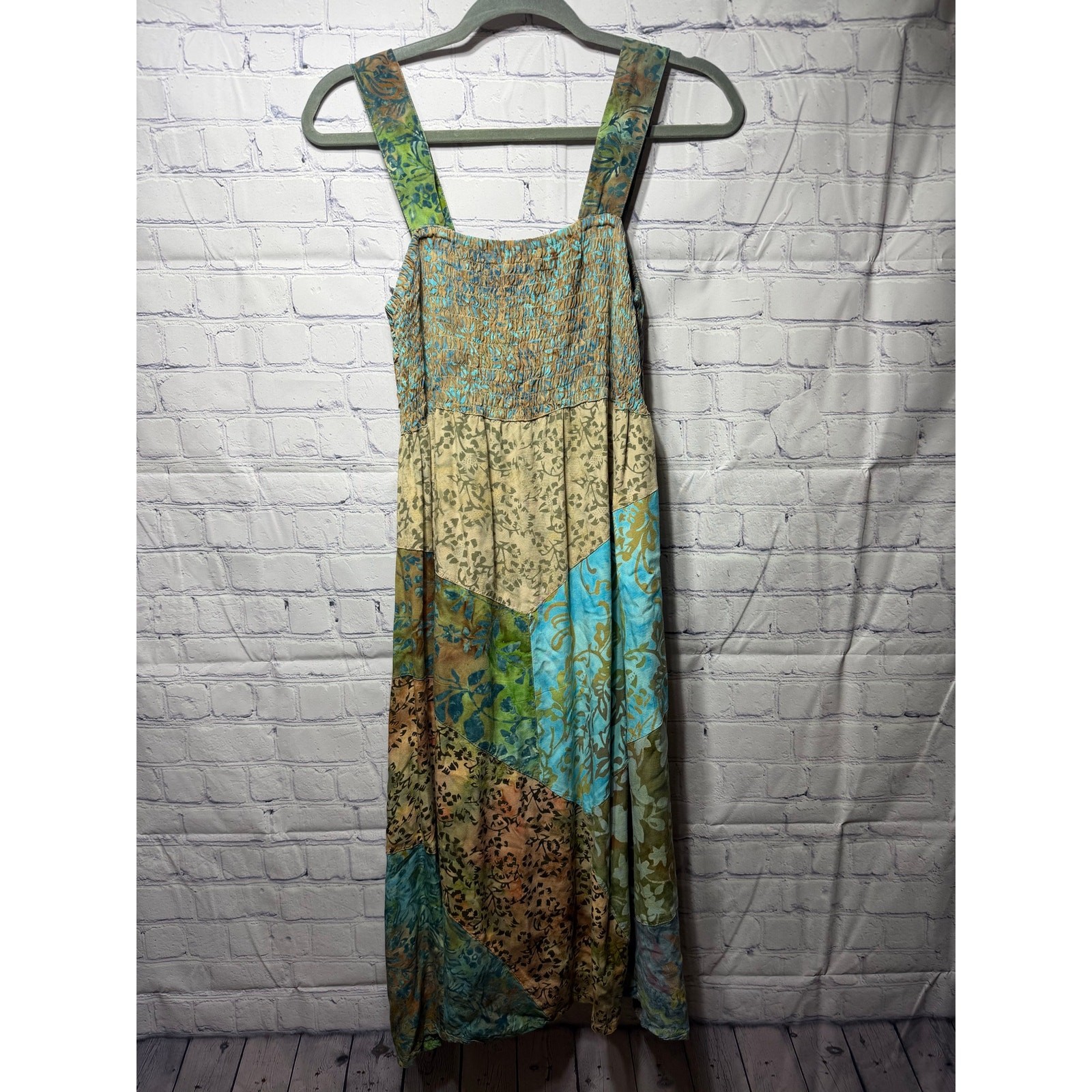 Santiki VTG Patchwork Tank Dress Smocked Sz M Boho Whimsigoth Fairy Grunge Santiki VTG Patchwork Tank Dress Smocked Sz M Boho Whimsigoth Fairy Grunge