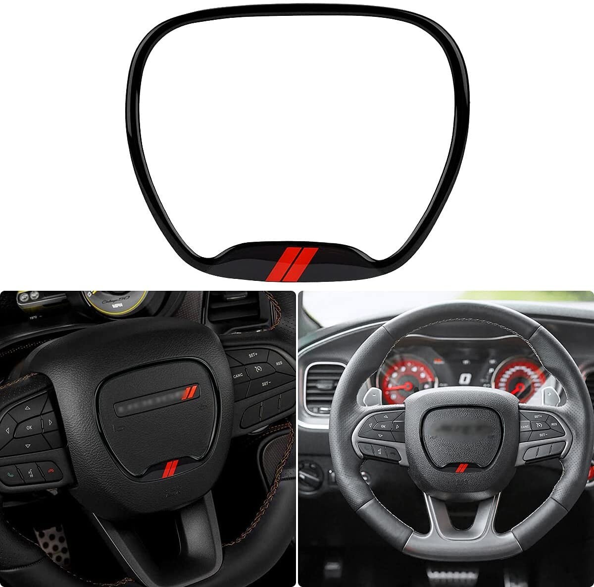 Auovo Steering Wheel Cover Trim for Dodge Charger Challenger 2015-2023 Black