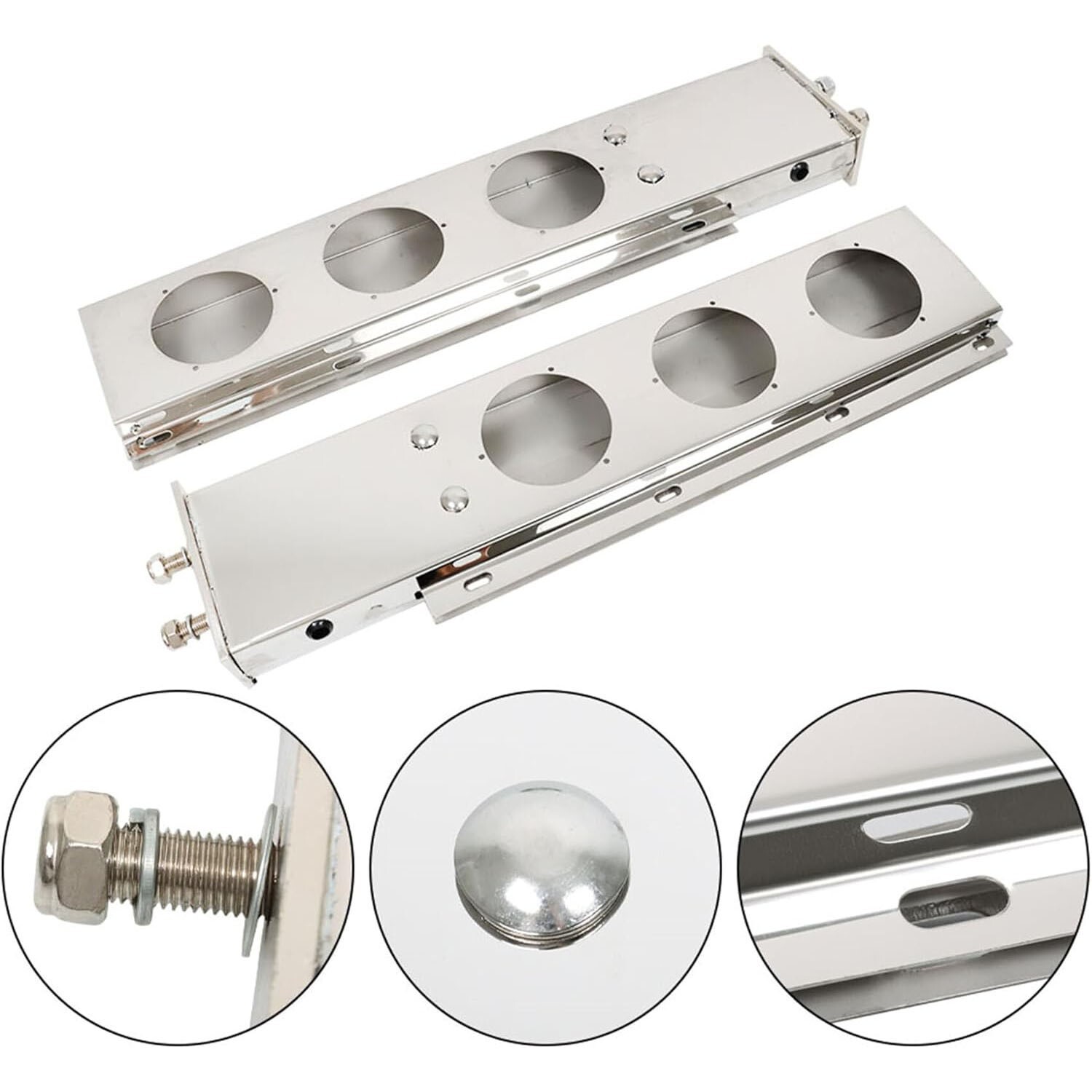 30\'\' Straight Stainless Mud Flap Hangers w/ 4\'\' Light Cutouts for Semi Trucks