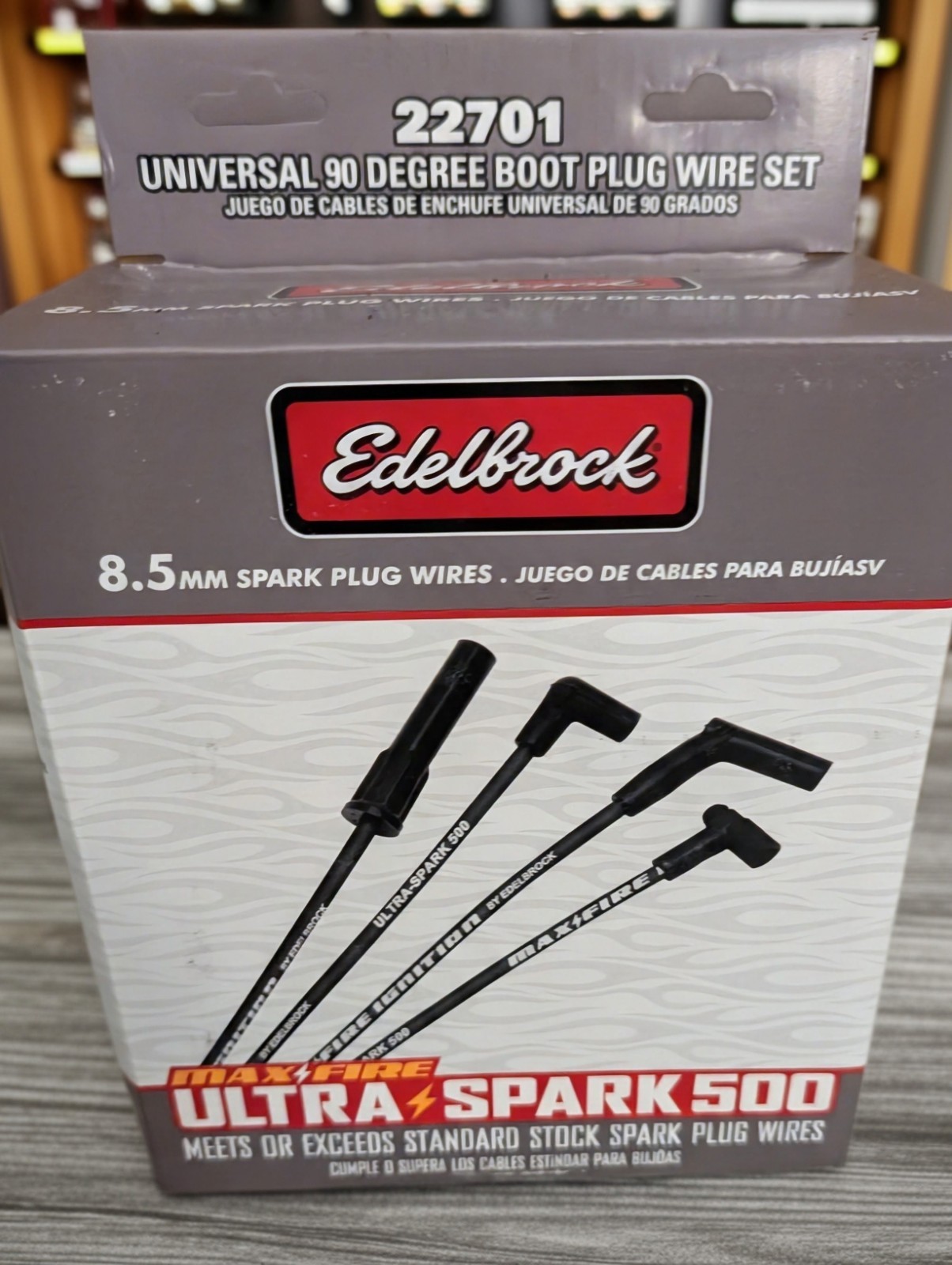 NEW Edelbrock 22701 Max-Fire Ultra-Spark 500 Plug Wire Set 90 Degree 8.5MM NEW Edelbrock 22701 Max-Fire Ultra-Spark 500 Plug Wire Set 90 Degree 8.5MM
