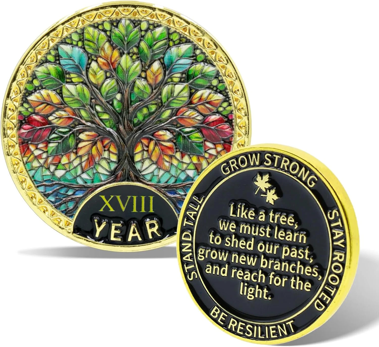 Tree of Life Sobriety Coin - 18 Year Sobriety Coin, AA Chip Medallion & NA Recov