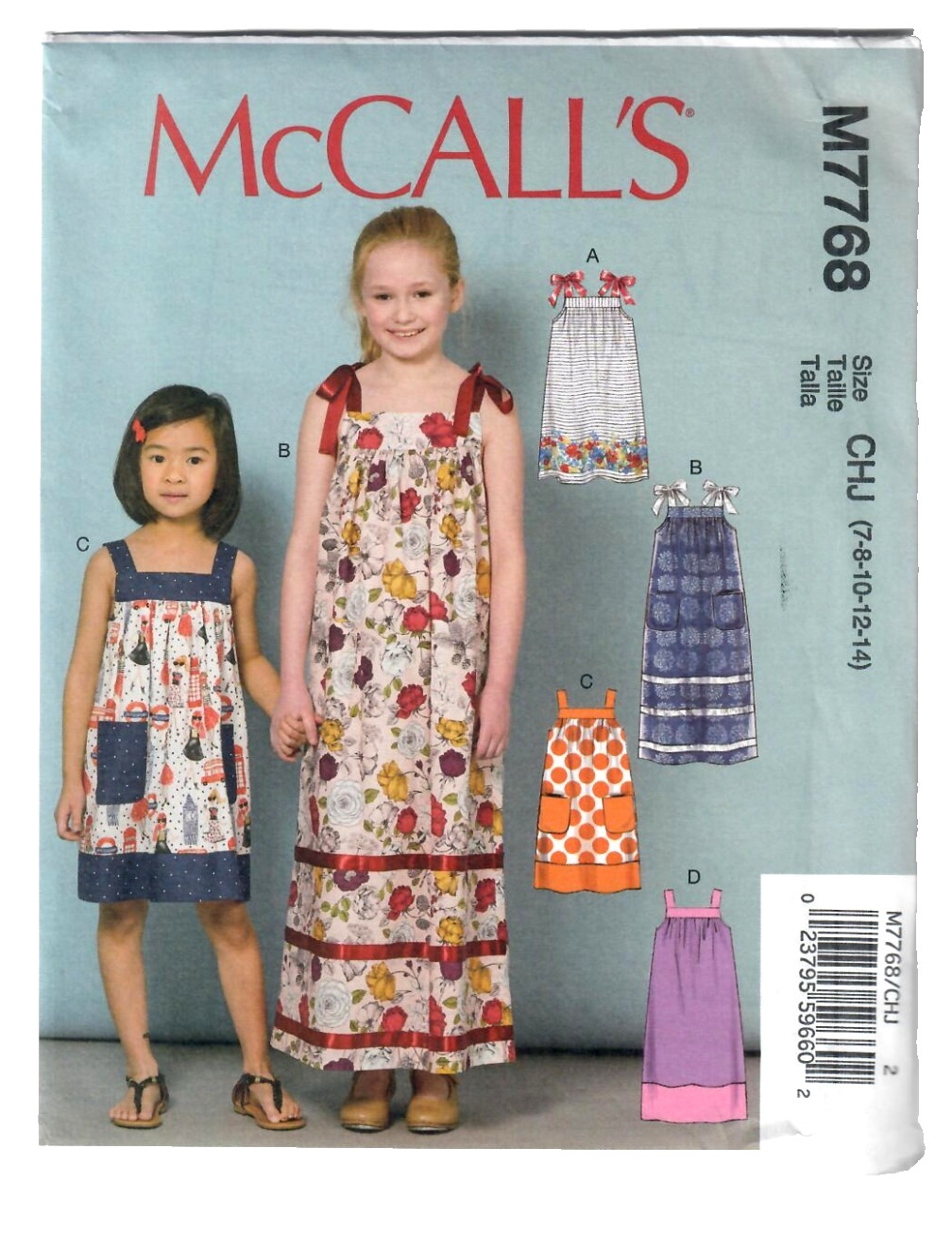 McCall’s M7768 Sewing Pattern Child/Girls Pullover Dresses Length Var. Size 7-14