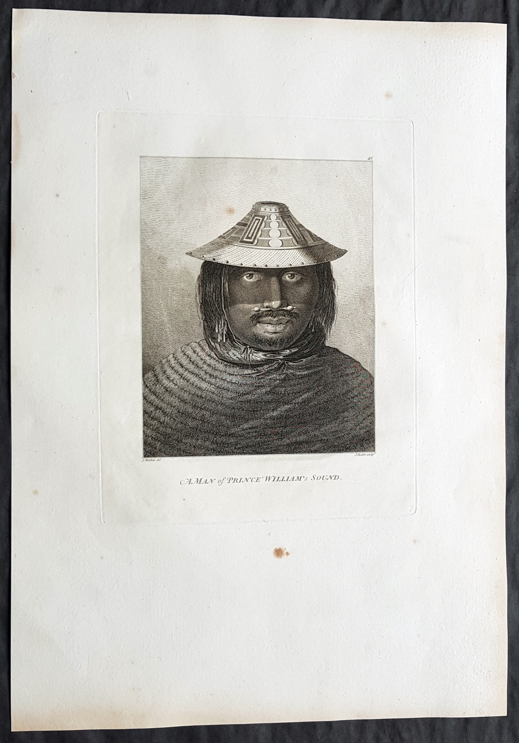 1784 Cook & Webber Large Antique Print of a Man of Prince William Sound, Alaska