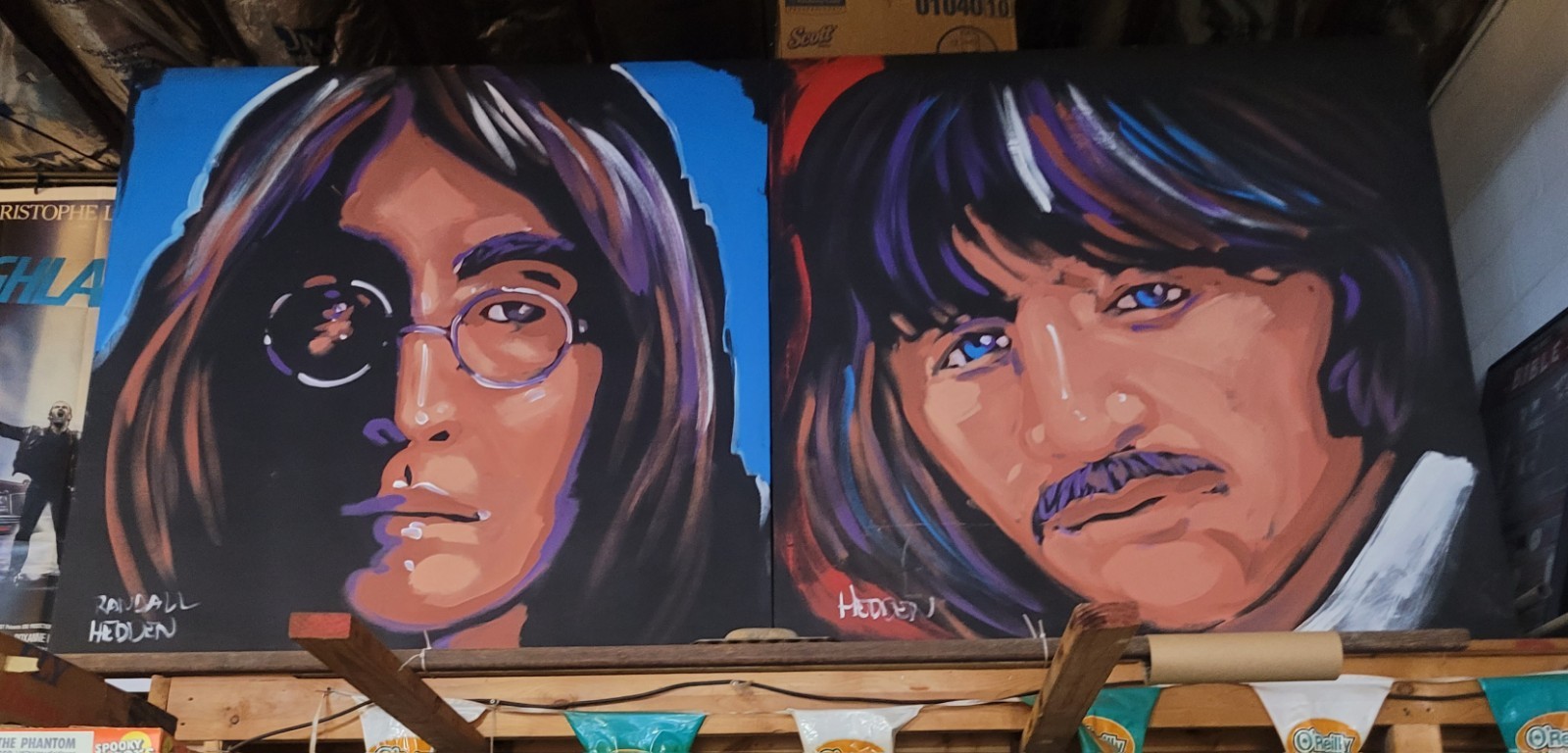 Original Rock Artist Randall Hedden Beatles Full Set Paintings Giant 5ft Grail Original Rock Artist Randall Hedden Beatles Full Set Paintings Giant 5ft Grail