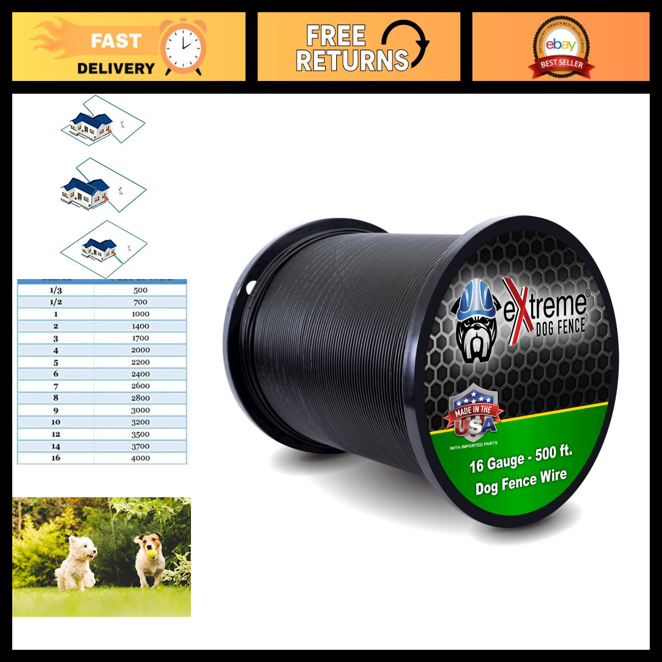 500ft 16 Gauge Electric Dog Fence Wire - Solid Copper Core, Durable & Weatherpro 500ft 16 Gauge Electric Dog Fence Wire - Solid Copper Core, Durable & Weatherpro