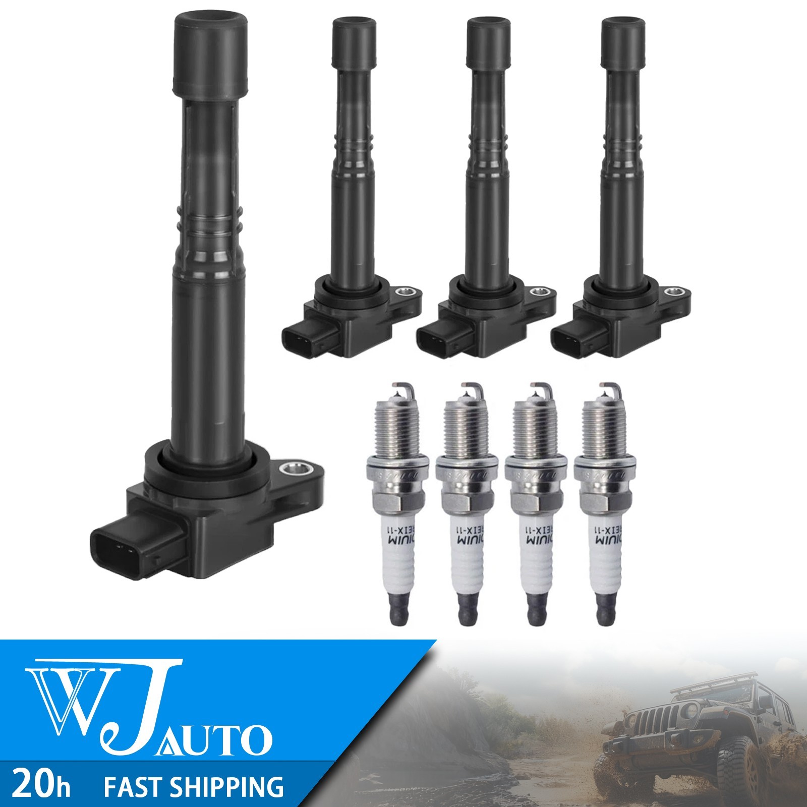 4x Ignition Coil + iridium Spark Plug for 2002-2011 Honda CR-V Acura CSX RSX