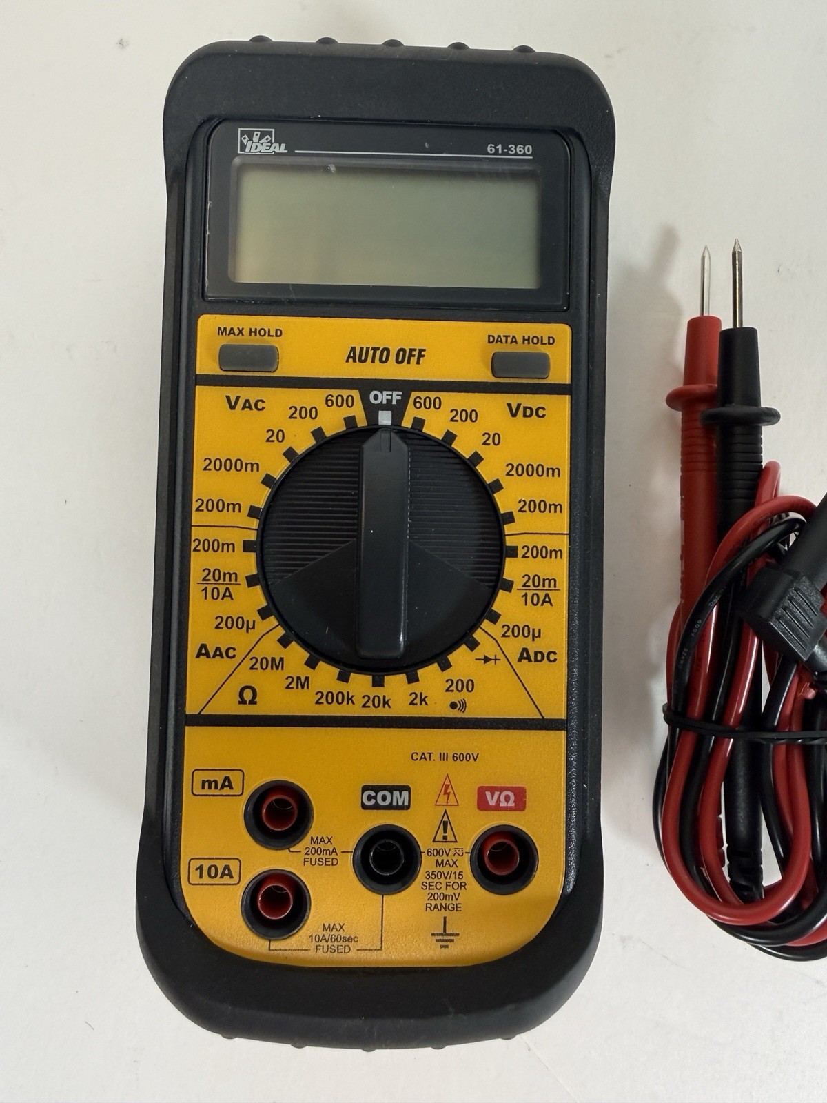 IDEAL 61-360 Test-Pro Digital Multimeter Voltmeter CAT III 600V Tester W/ Leads