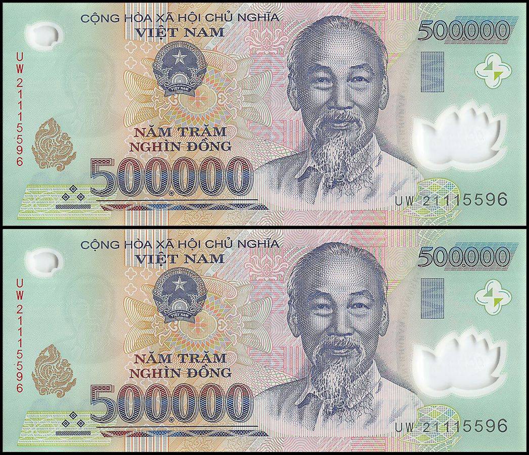 1 MILLION VIETNAM DONG VND .. circulated.. 2 x 500,000 note With COA* 1 MILLION VIETNAM DONG VND .. circulated.. 2 x 500,000 note With COA*