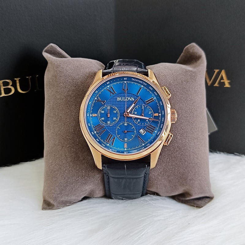 Men's Bulova Wilton Blue Classic Chronograph 97B170 Quartz Leather Watch 46.5mm Men's Bulova Wilton Blue Classic Chronograph 97B170 Quartz Leather Watch 46.5mm