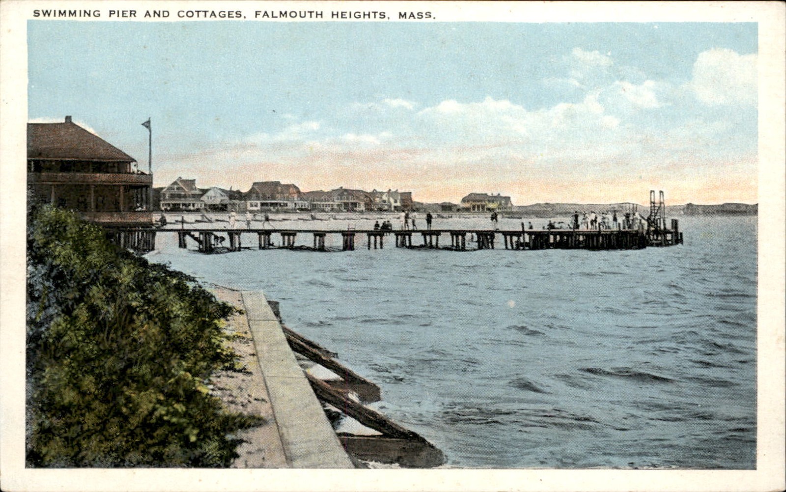 Falmouth Heights MA Swimming Pier and Cottages c1900s-10s Vintage Postcard Falmouth Heights MA Swimming Pier and Cottages c1900s-10s Vintage Postcard