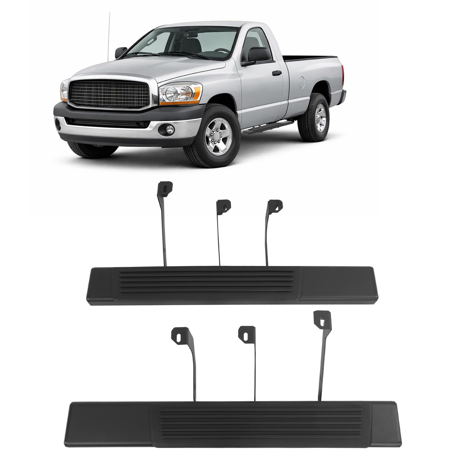 2002-2008 Dodge Ram 1500 2500 Regular Cab Step Bars Steel+Plastic Textured Black