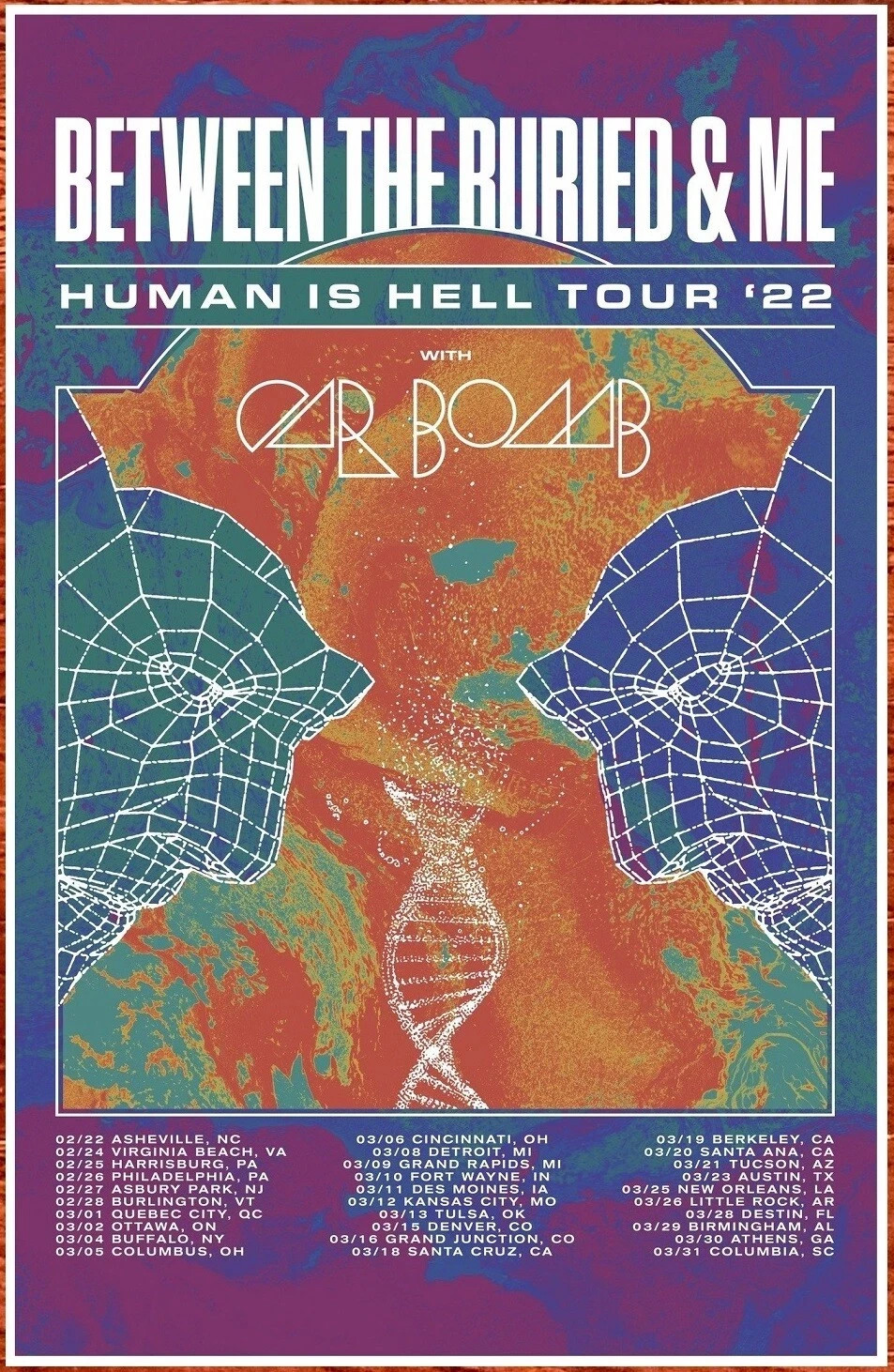 BETWEEN THE BURIED AND ME Human Is Hell Tour 2022 Ltd Ed RARE Poster Prog Metal BETWEEN THE BURIED AND ME Human Is Hell Tour 2022 Ltd Ed RARE Poster Prog Metal