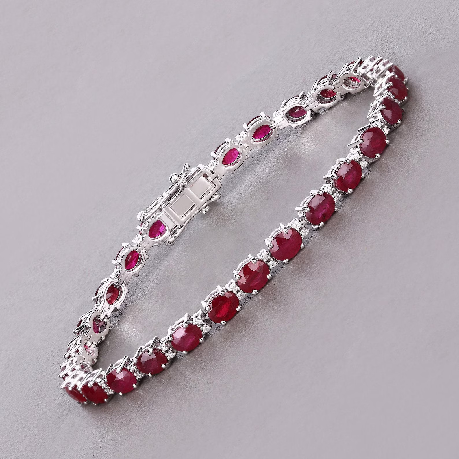 16.00 Ct Oval Cut Natural Ruby Diamond Tennis Bracelet 14K White Gold 7 Inch