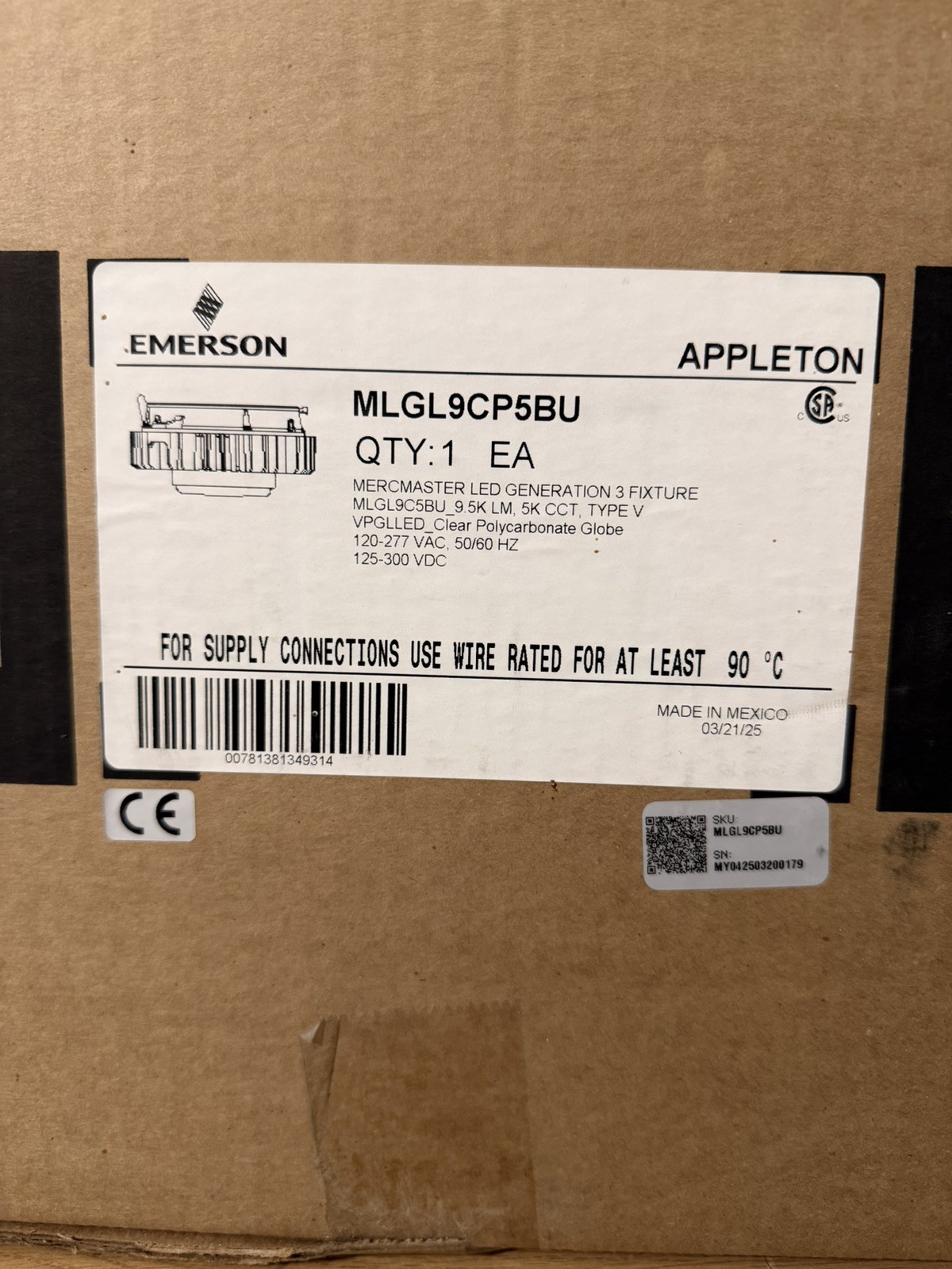 Appleton MLGL9CP5BU Mercmaster Led Light Fixture 75w 120-277v-ac 125-300v-dc Appleton MLGL9CP5BU Mercmaster Led Light Fixture 75w 120-277v-ac 125-300v-dc