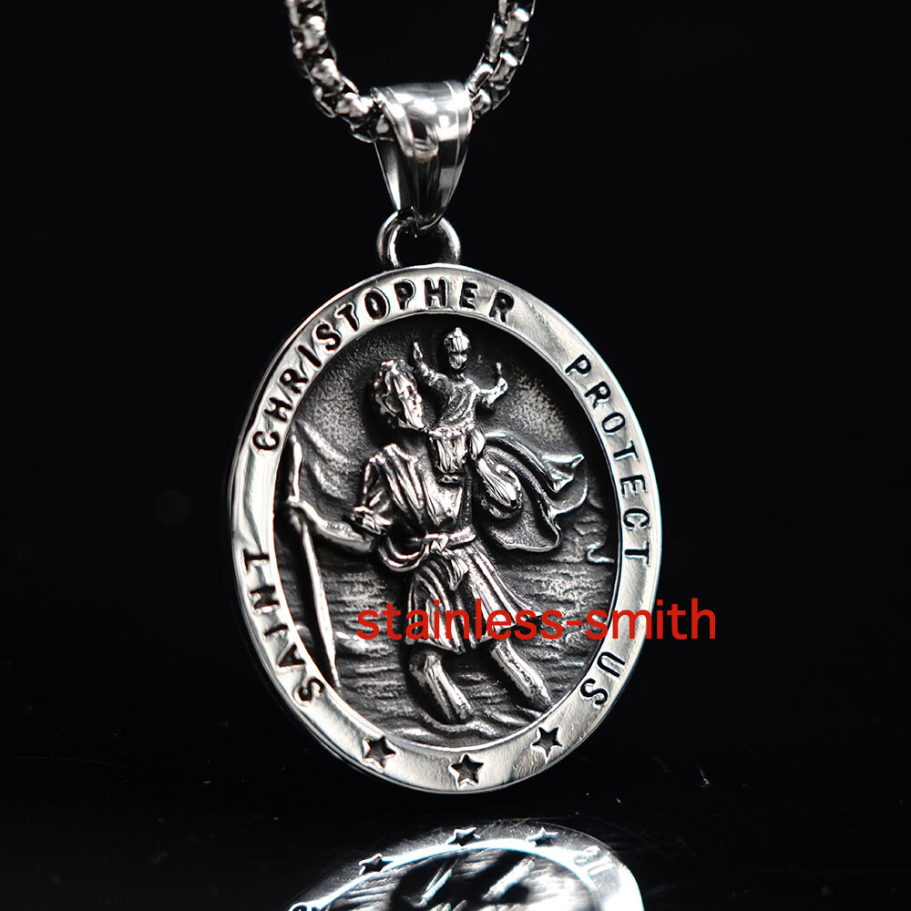 SMITH Men\'s Catholic Jesus St Saint Christopher Medal Medallion Pendant Necklace