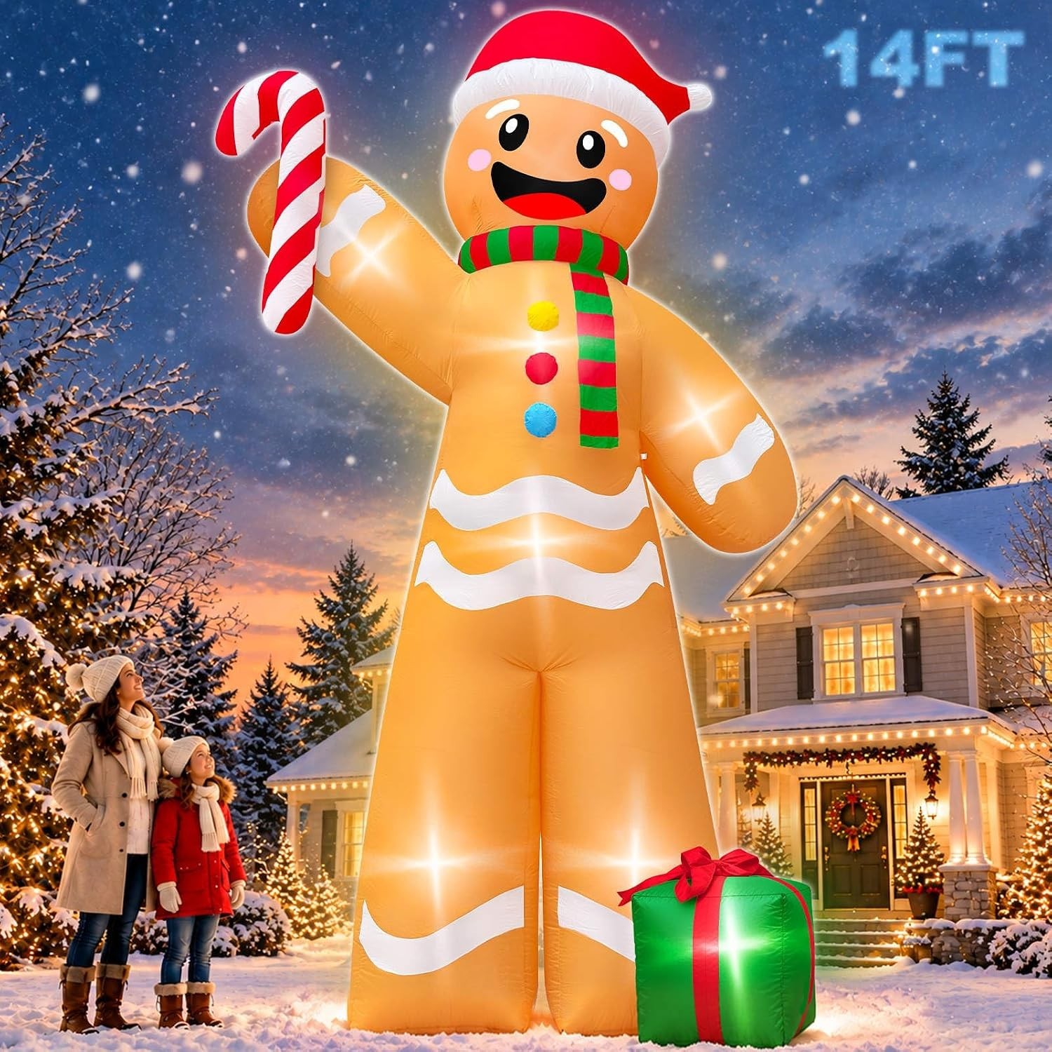 14 Ft Giant Christmas Inflatable Gingerbread Man with Candy Cane & brown 14 Ft Giant Christmas Inflatable Gingerbread Man with Candy Cane & brown