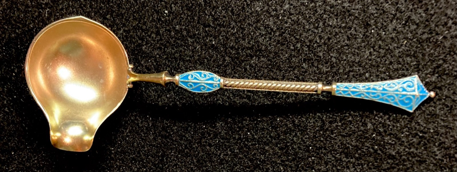 Vintage David Andersen Norway gilded sterling silver & blue enameled small ladle