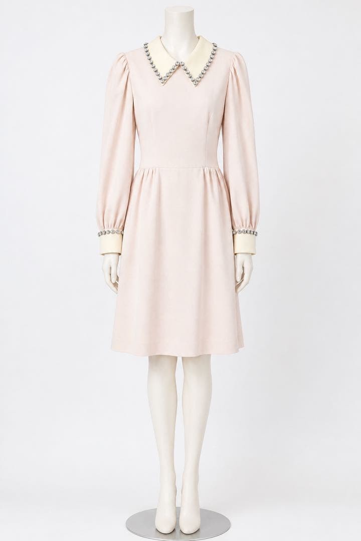 MIU MIU Long Sleeve Dress Pale Pink Bijou Collar Cuffs Size 36 Worn Three Times