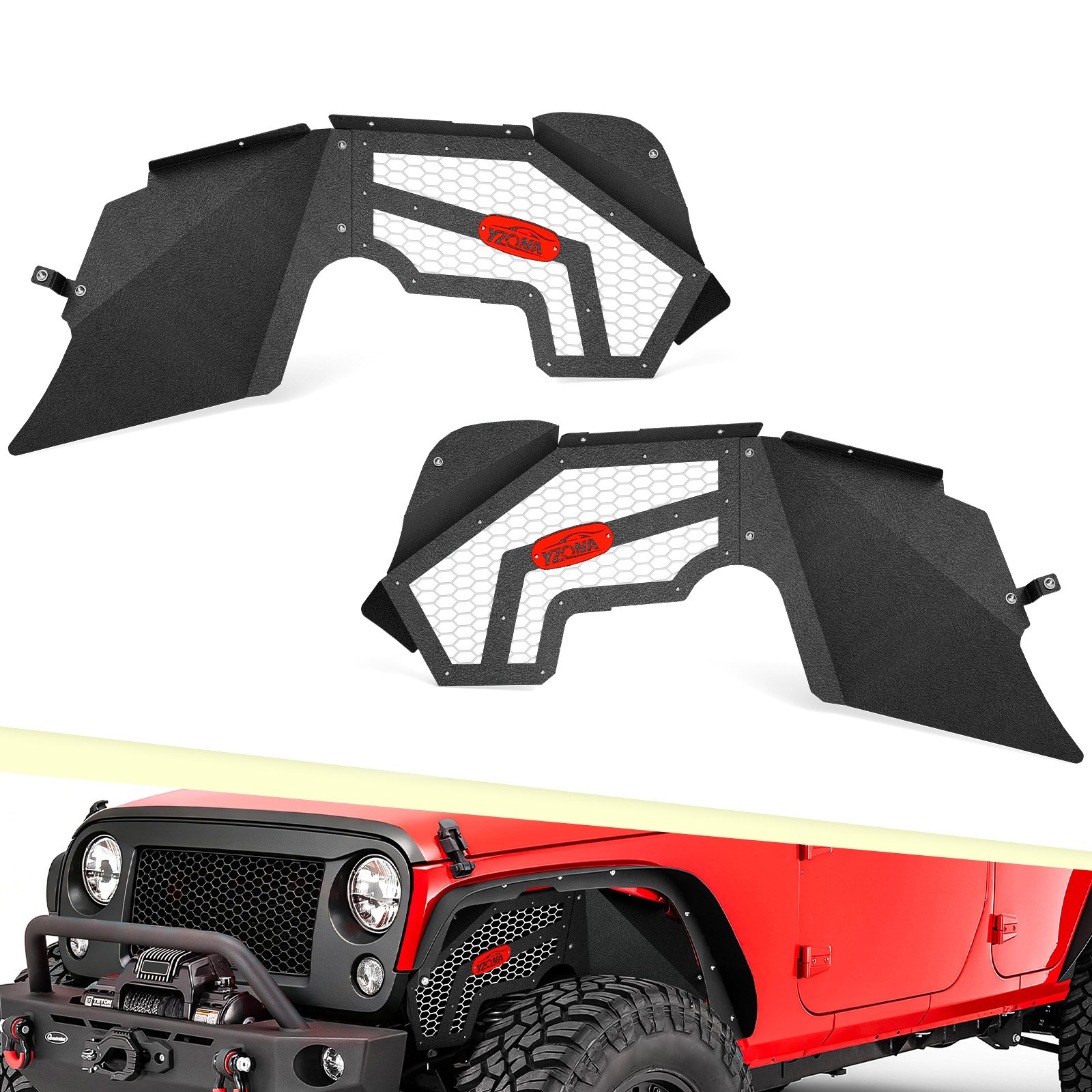 YZONA 2 x Front Inner Fender Liners For 2007-2018 Jeep Wrangler JK, Bolt On