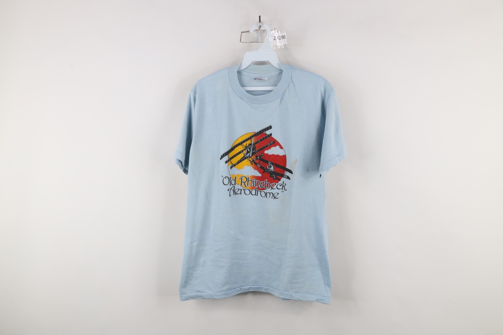 Vtg 80s Mens L Distressed Thin Old Rhinebeck Aerodrome Airplane Museum T-Shirt