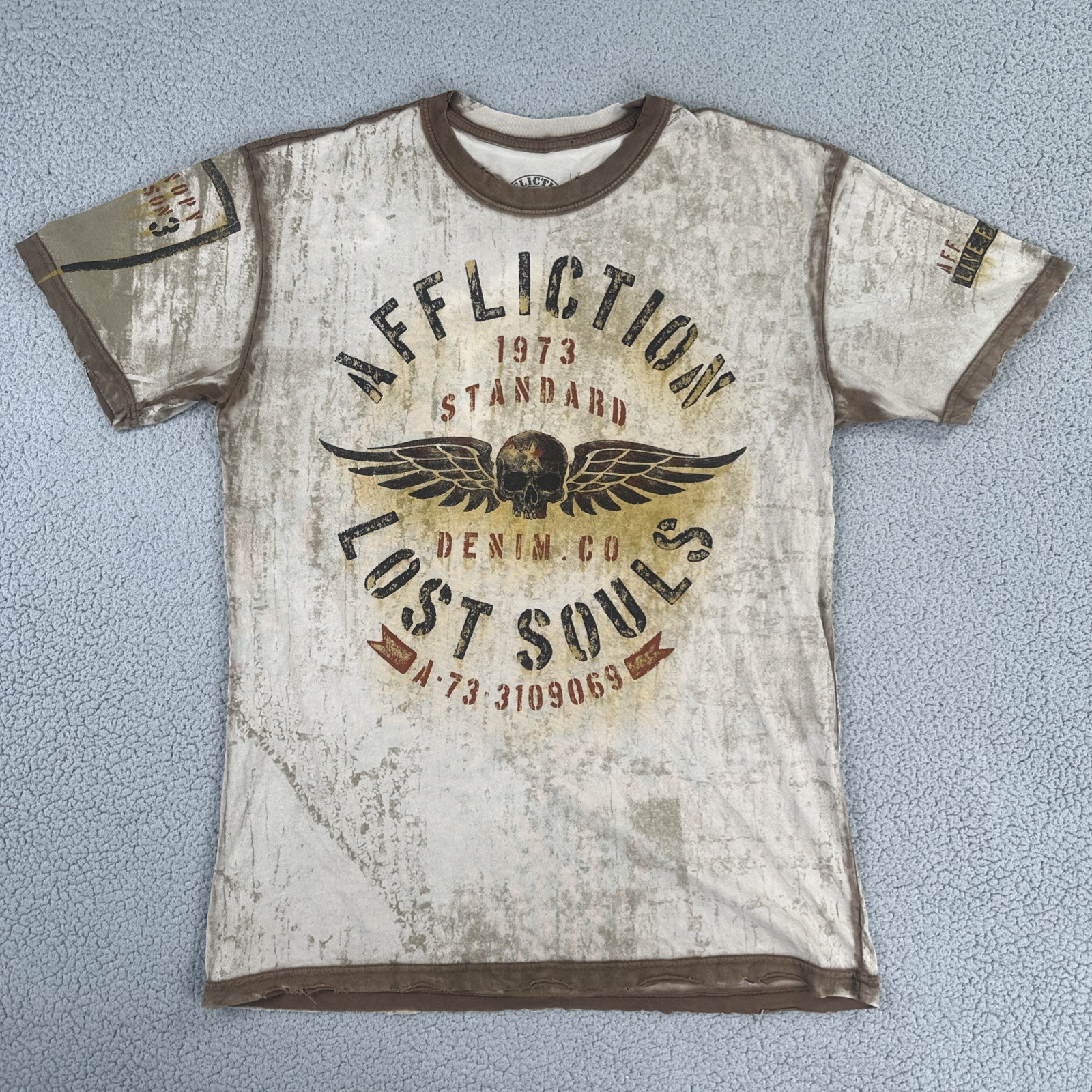 VTG Affliction Distressed Graphic T-Shirt Men XL Multicolor Made in USA
