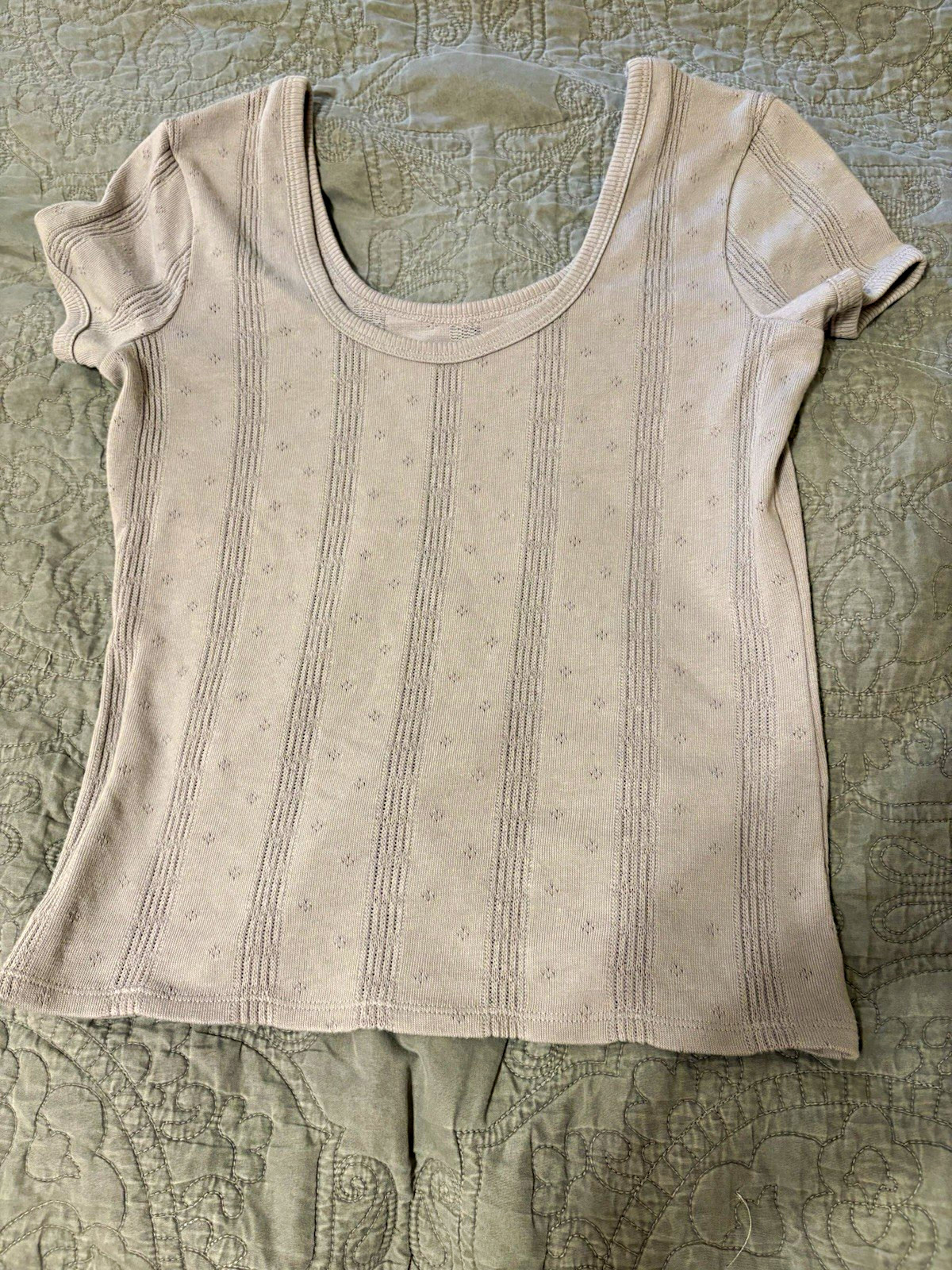 Madewell Women’s Muted Lilac Pointelle Scoop Neck Short Sleeve T-Shirt XXS