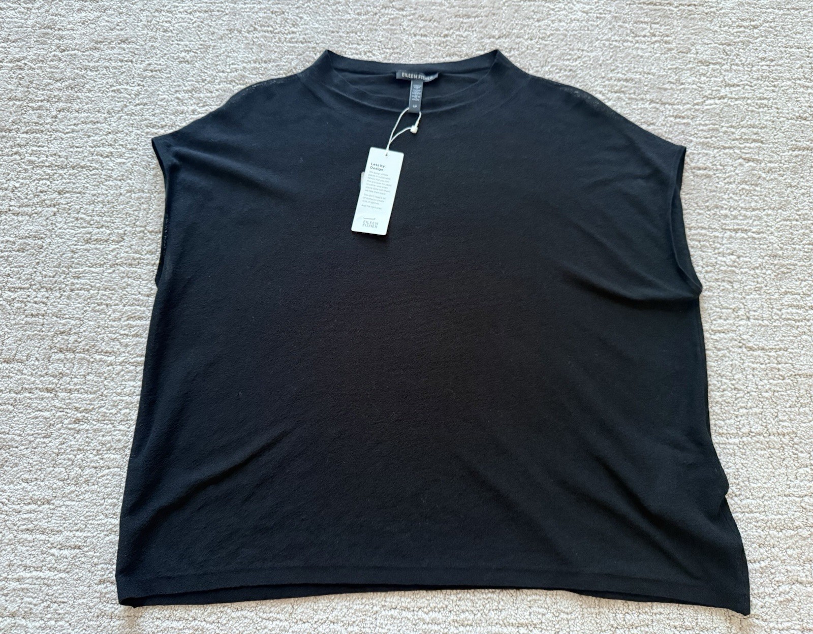 NWT Eileen Fisher 100% Organic Cotton Funnel neck Semi Sheer Black Top Sz S $198 NWT Eileen Fisher 100% Organic Cotton Funnel neck Semi Sheer Black Top Sz S $198