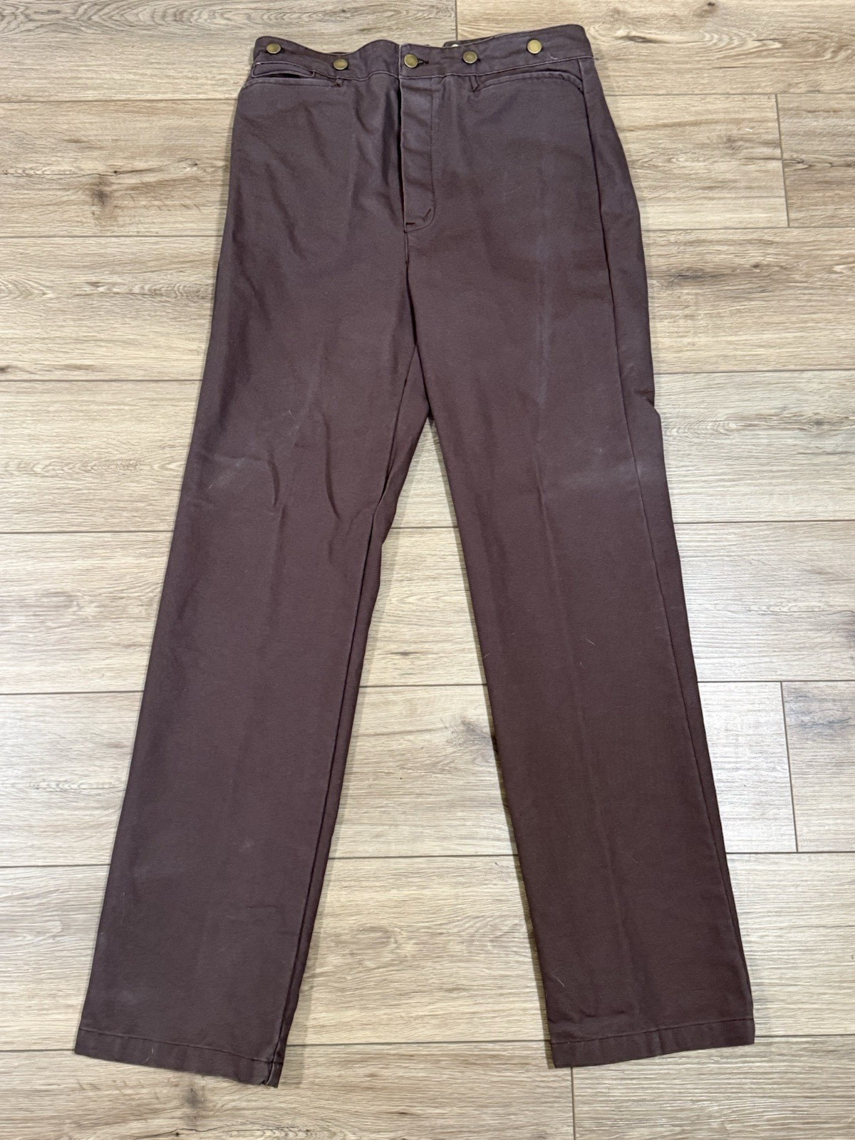 Scully Rangewear Brown Buckle Back Denim Canvas Frontier Pants Mens Size 34 x 33