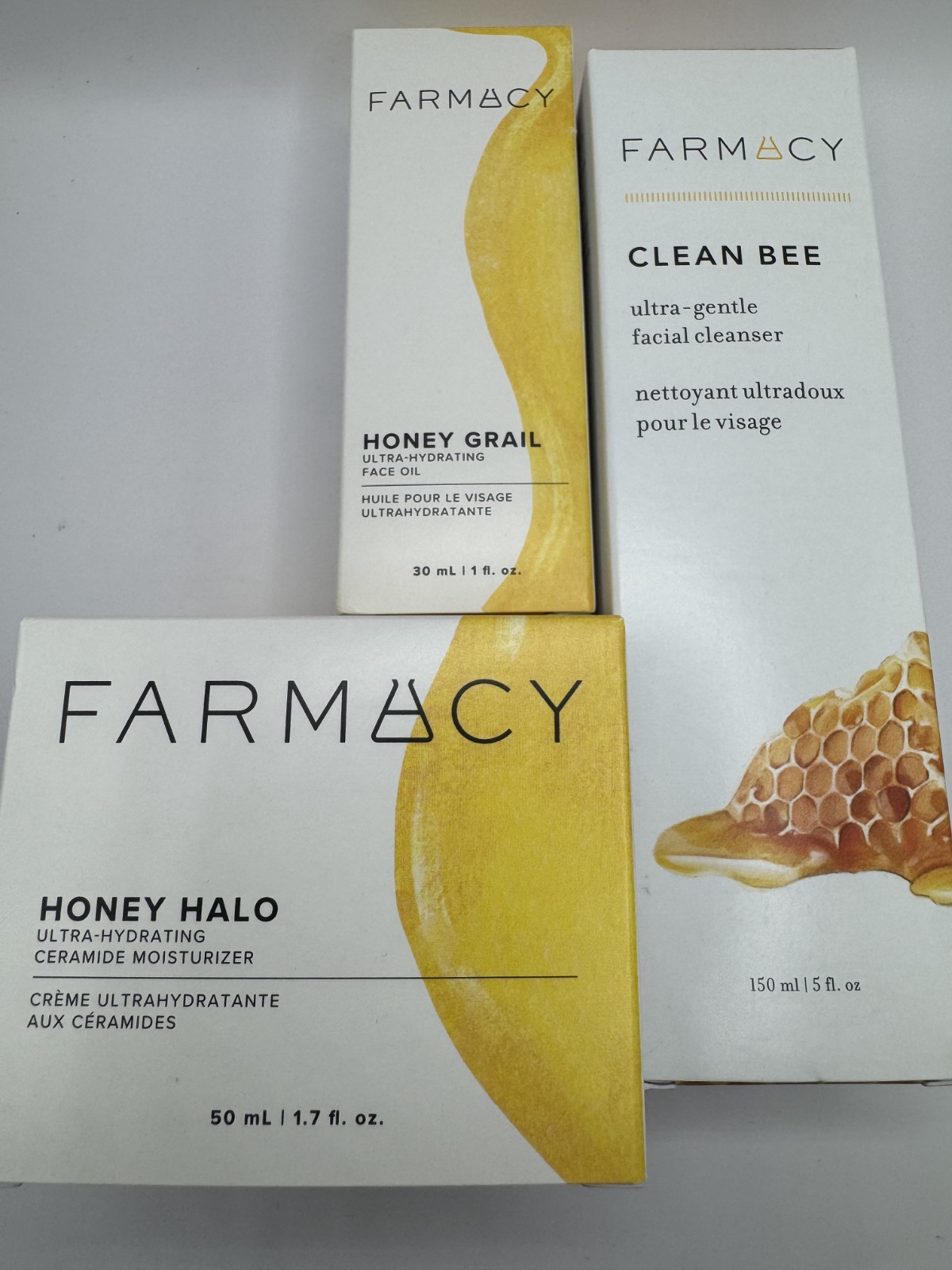 Farmacy Honey Bundle: Clean Bee Cleanser, Honey Grail Oil, Honey Halo Ceramide