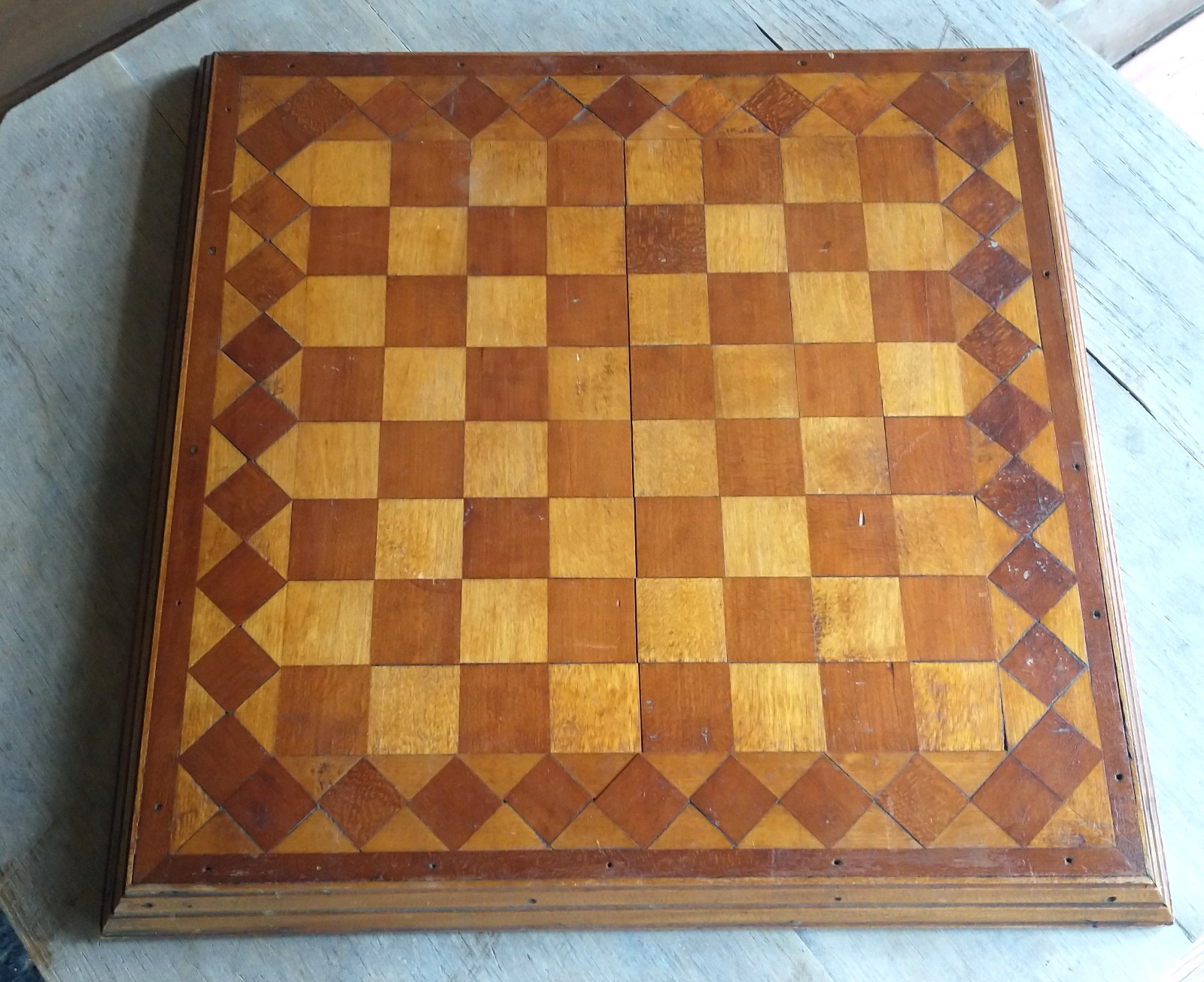 Antique Primitive Folk Art Inlaid Marquetry Checkerboard Chess Game Board Antique Primitive Folk Art Inlaid Marquetry Checkerboard Chess Game Board