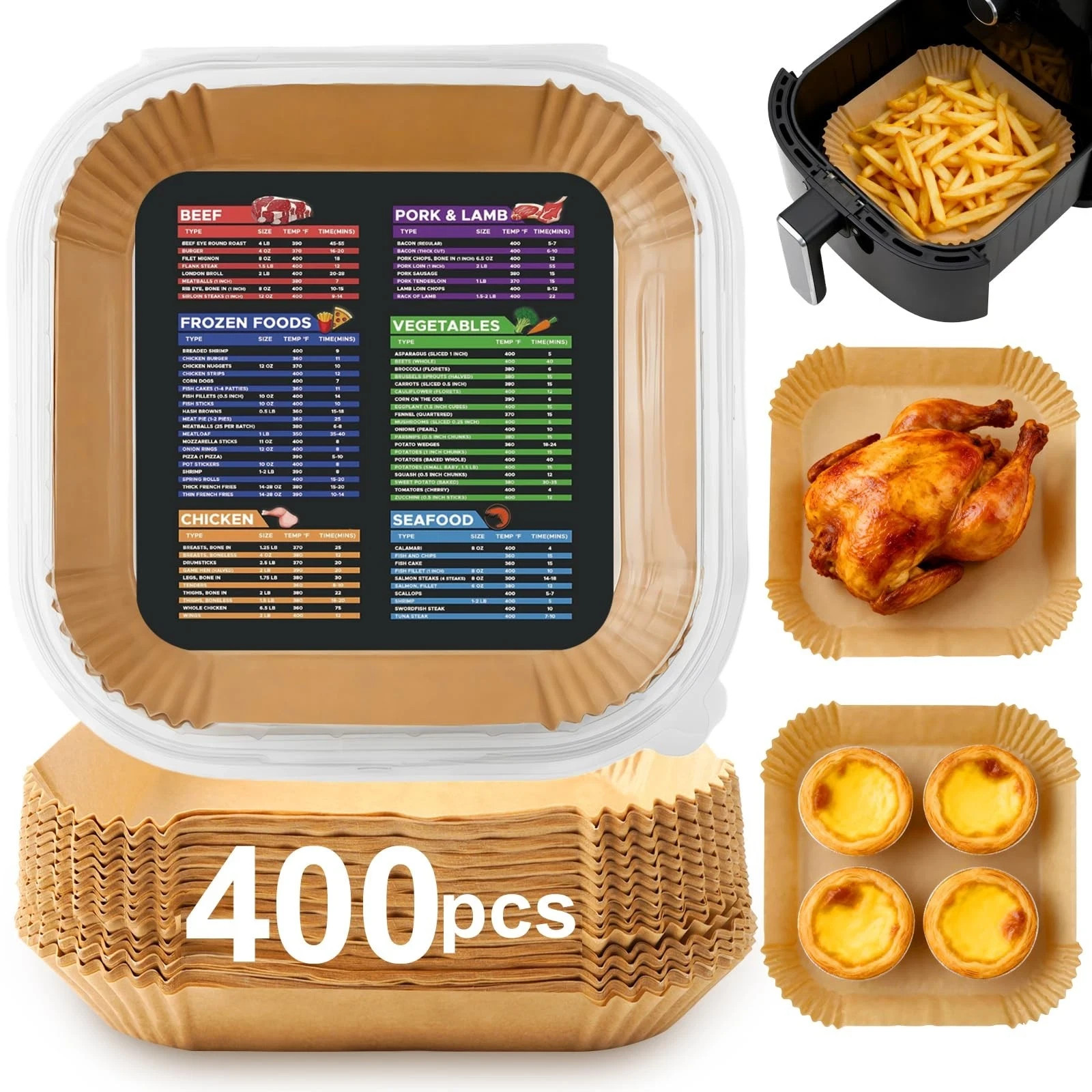 Adhjito 400 Pcs Air Fryer Liners Disposable 8 Square Unbleached Heavy Duty Air